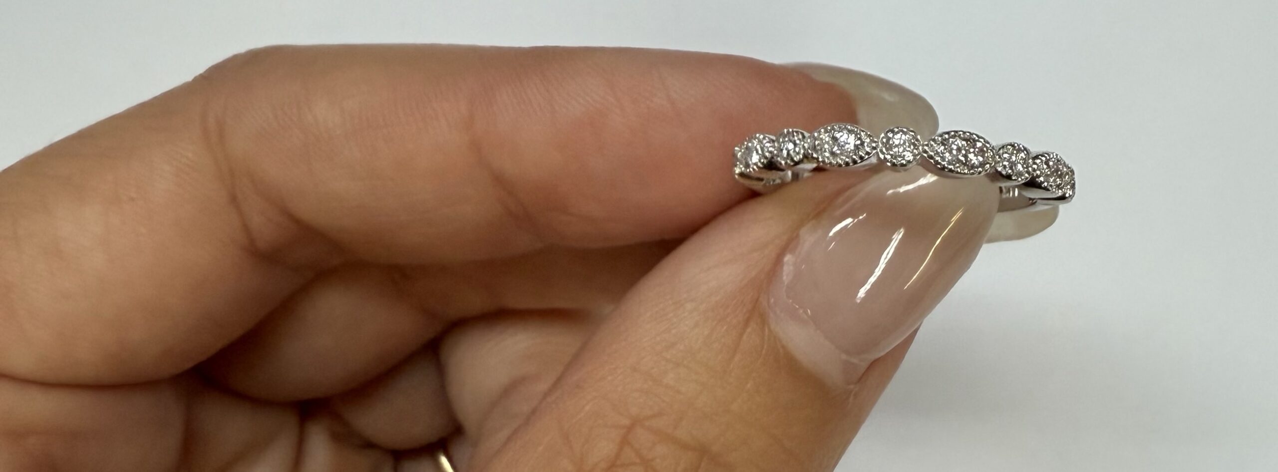 14k White Gold Genuine .13 Cttw Round Brilliant Cut Diamond Band - Image 2