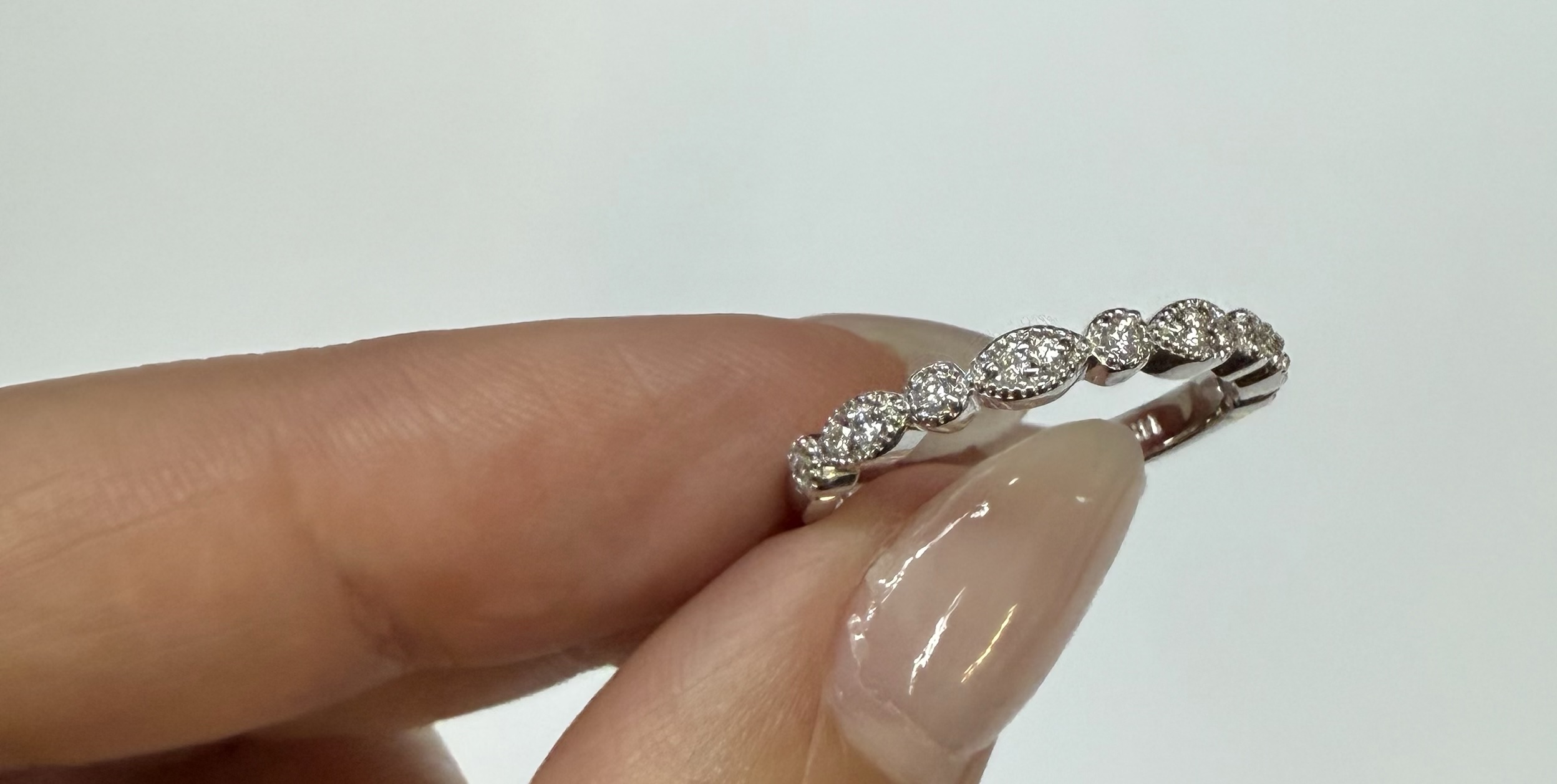 14k White Gold Genuine .13 Cttw Round Brilliant Cut Diamond Band - Image 5