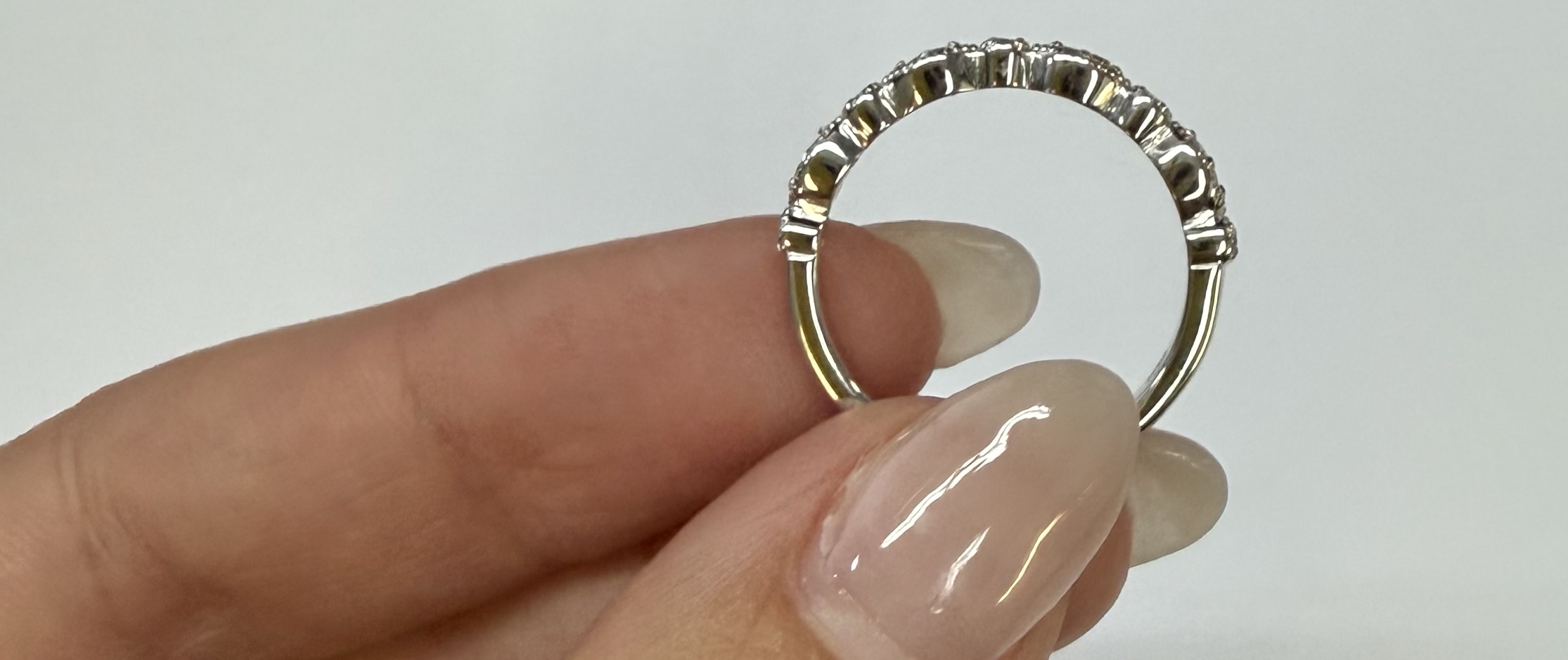 14k White Gold Genuine .13 Cttw Round Brilliant Cut Diamond Band - Image 10