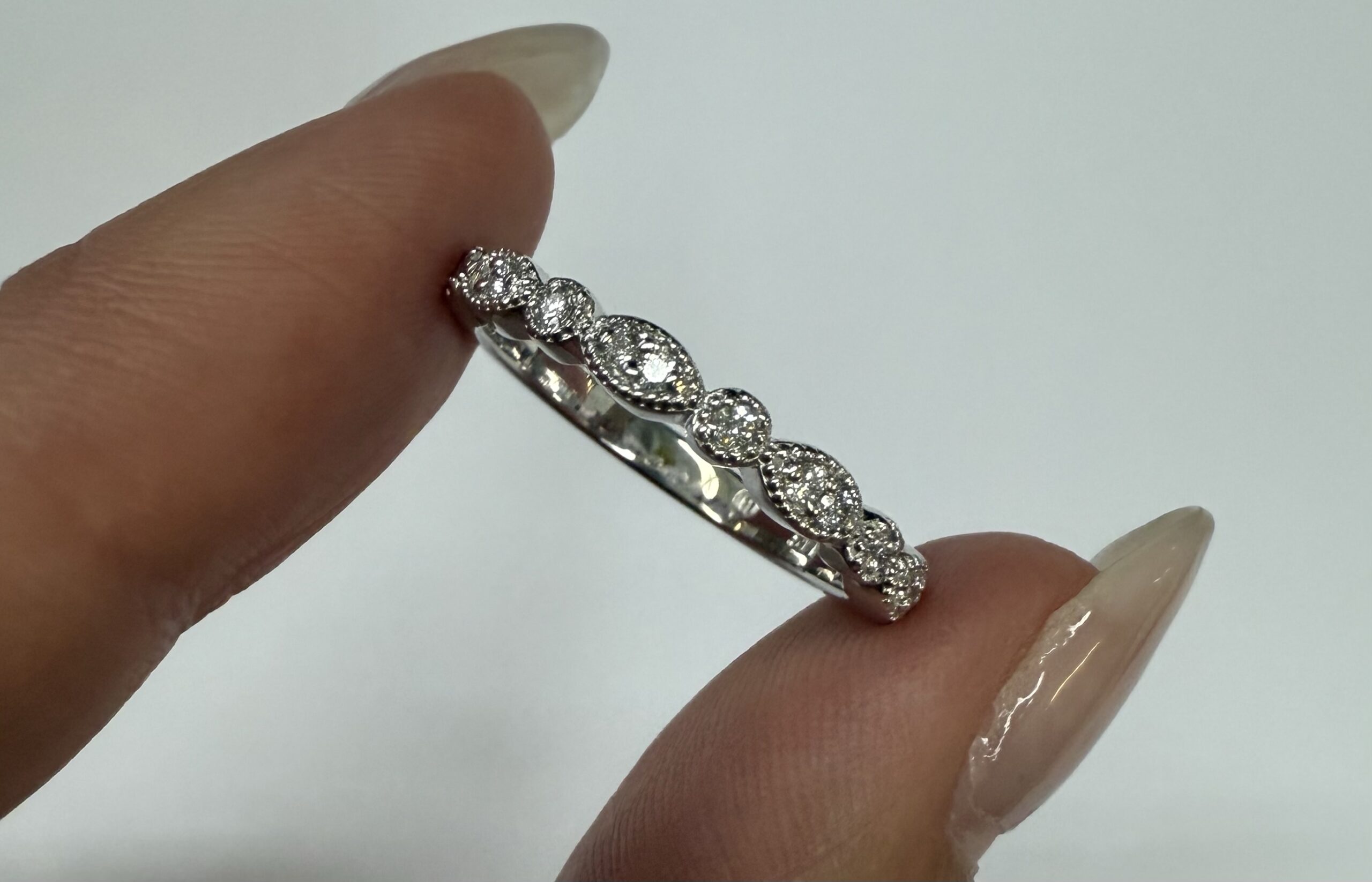 14k White Gold Genuine .13 Cttw Round Brilliant Cut Diamond Band - Image 12