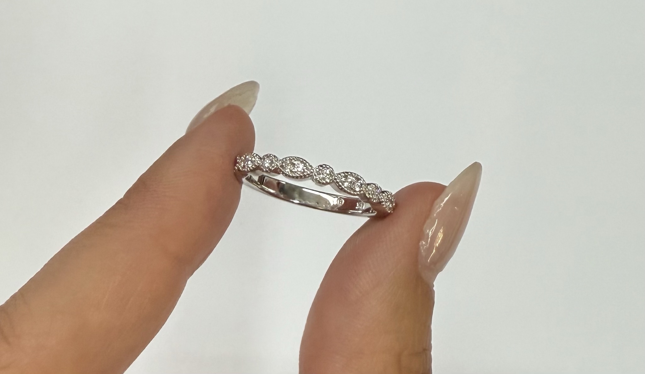 14k White Gold Genuine .13 Cttw Round Brilliant Cut Diamond Band - Image 13