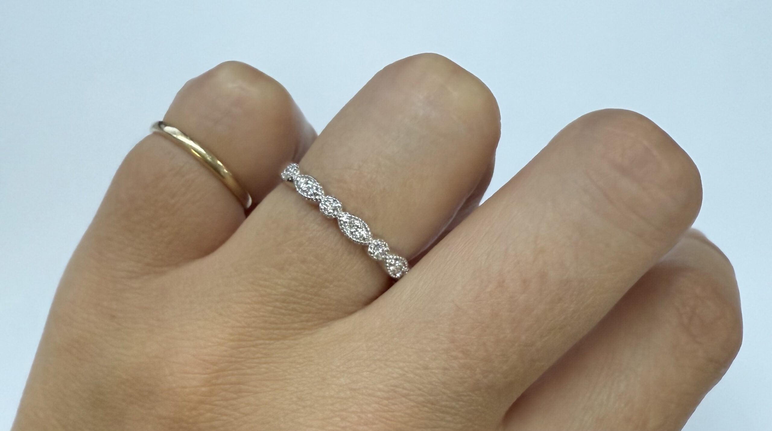 14k White Gold Genuine .13 Cttw Round Brilliant Cut Diamond Band - Image 22