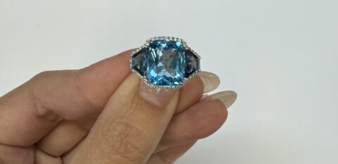 14k White Gold Genuine 6.06 Blue Topaz & 1.47 Cttw Genuine London Blue Topaz Ring
