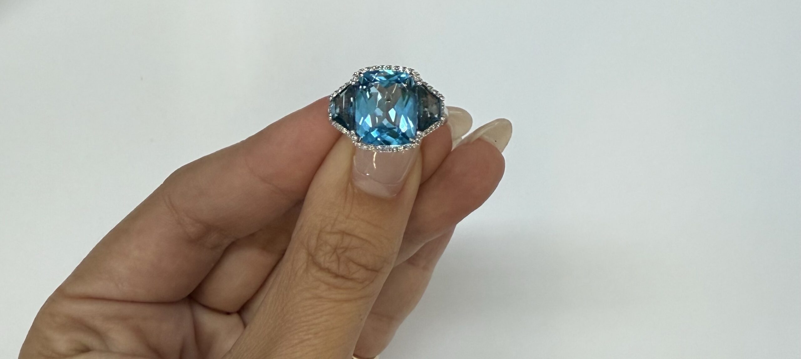 14k White Gold Genuine 6.06 Blue Topaz & 1.47 Cttw Genuine London Blue Topaz Ring - Image 6