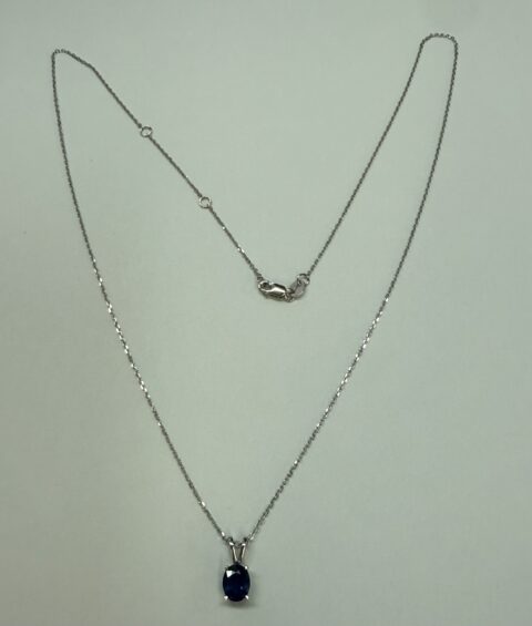 14k White Gold Genuine .80 Cttw Sapphire Pendant