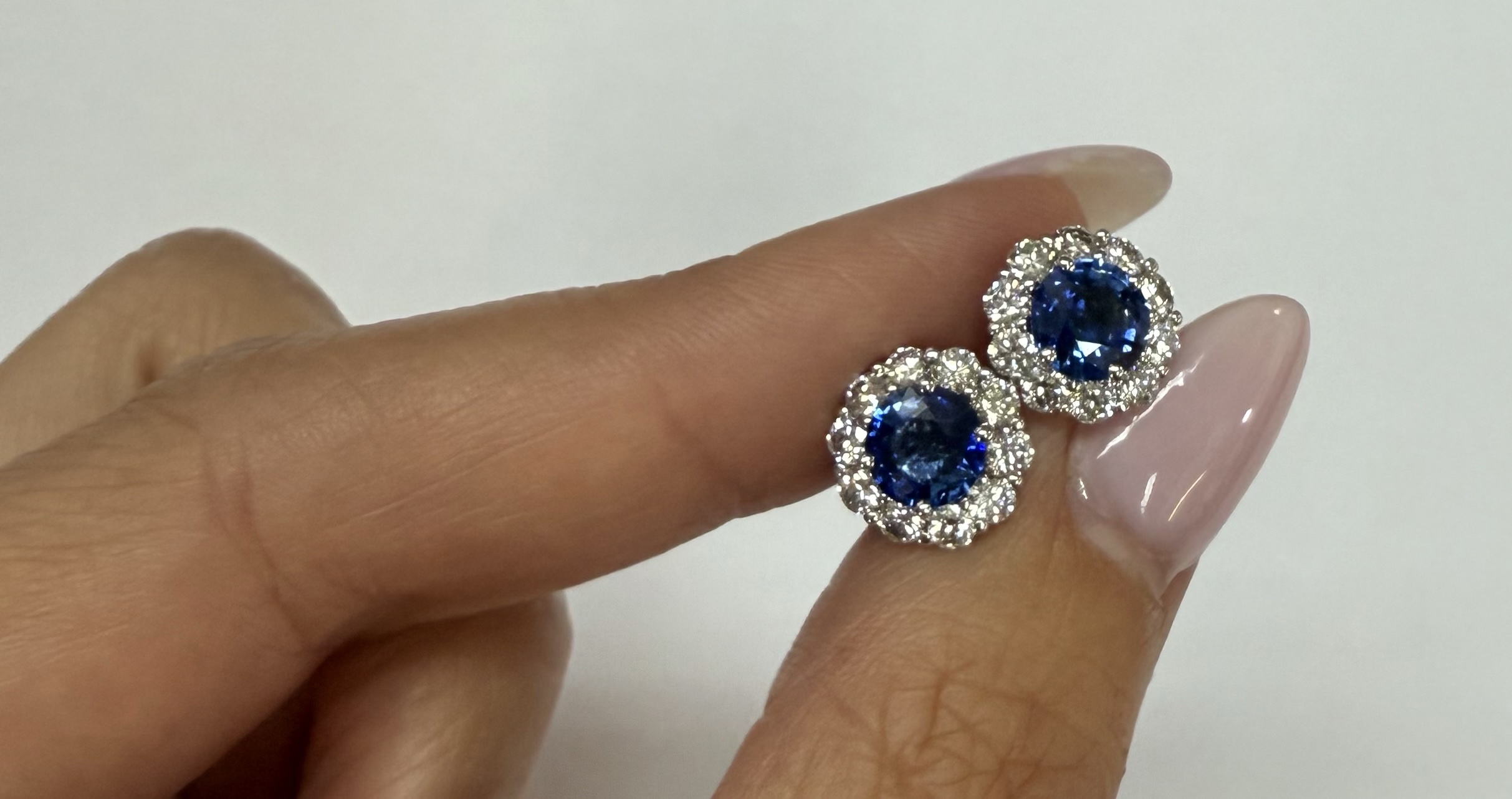 14k White Gold Genuine 1.91 Cttw Sapphire & 1.14 Cttw Genuine Round Brilliant Cut Diamond Cluster Stud Earrings - Image 11
