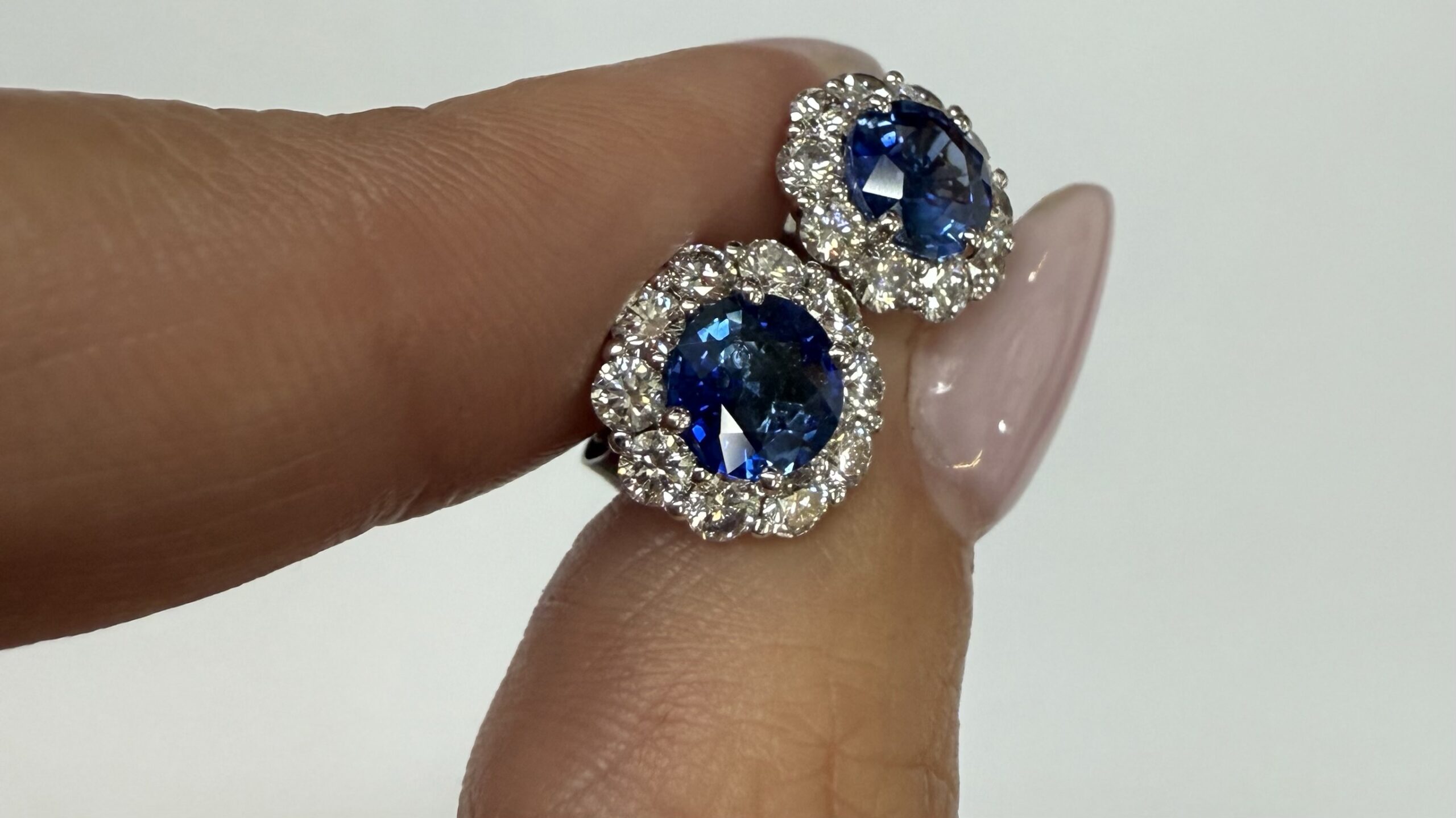 14k White Gold Genuine 1.91 Cttw Sapphire & 1.14 Cttw Genuine Round Brilliant Cut Diamond Cluster Stud Earrings - Image 13