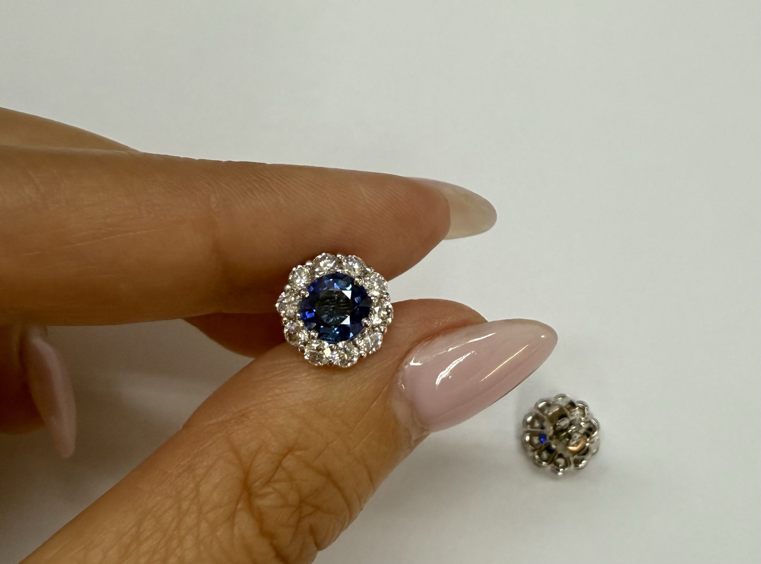 14k White Gold Genuine 1.91 Cttw Sapphire & 1.14 Cttw Genuine Round Brilliant Cut Diamond Cluster Stud Earrings - Image 21