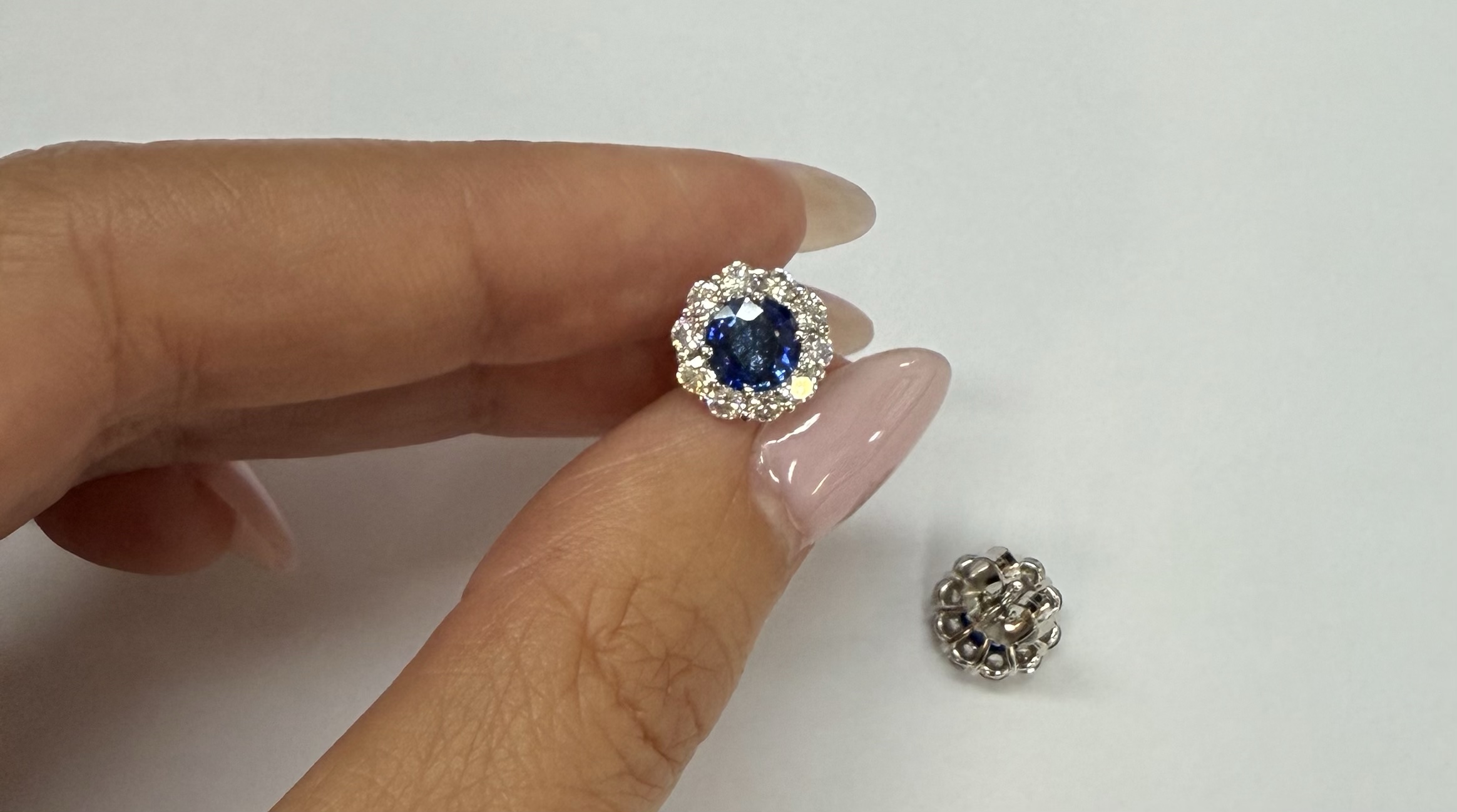 14k White Gold Genuine 1.91 Cttw Sapphire & 1.14 Cttw Genuine Round Brilliant Cut Diamond Cluster Stud Earrings - Image 22