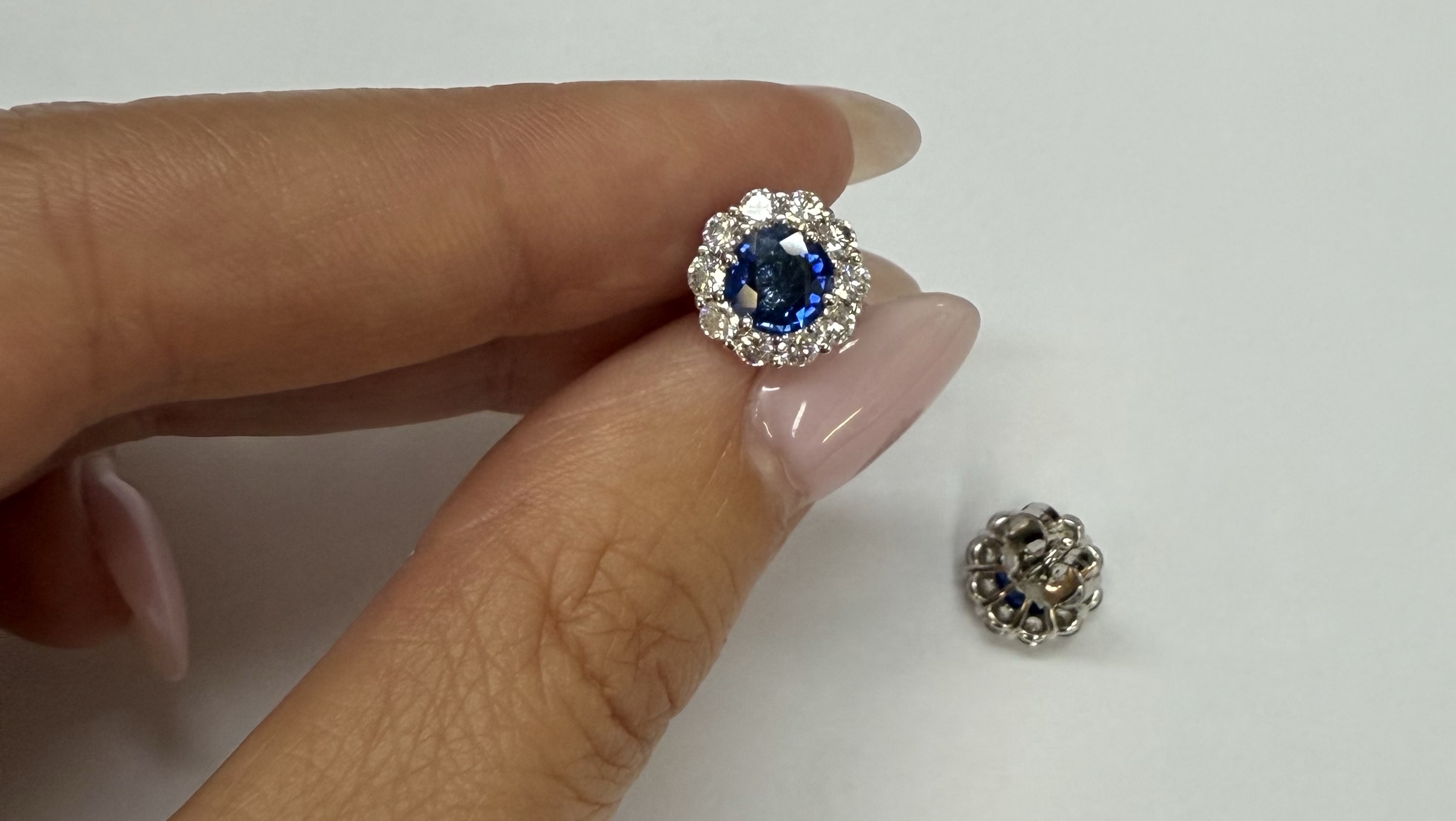 14k White Gold Genuine 1.91 Cttw Sapphire & 1.14 Cttw Genuine Round Brilliant Cut Diamond Cluster Stud Earrings - Image 23