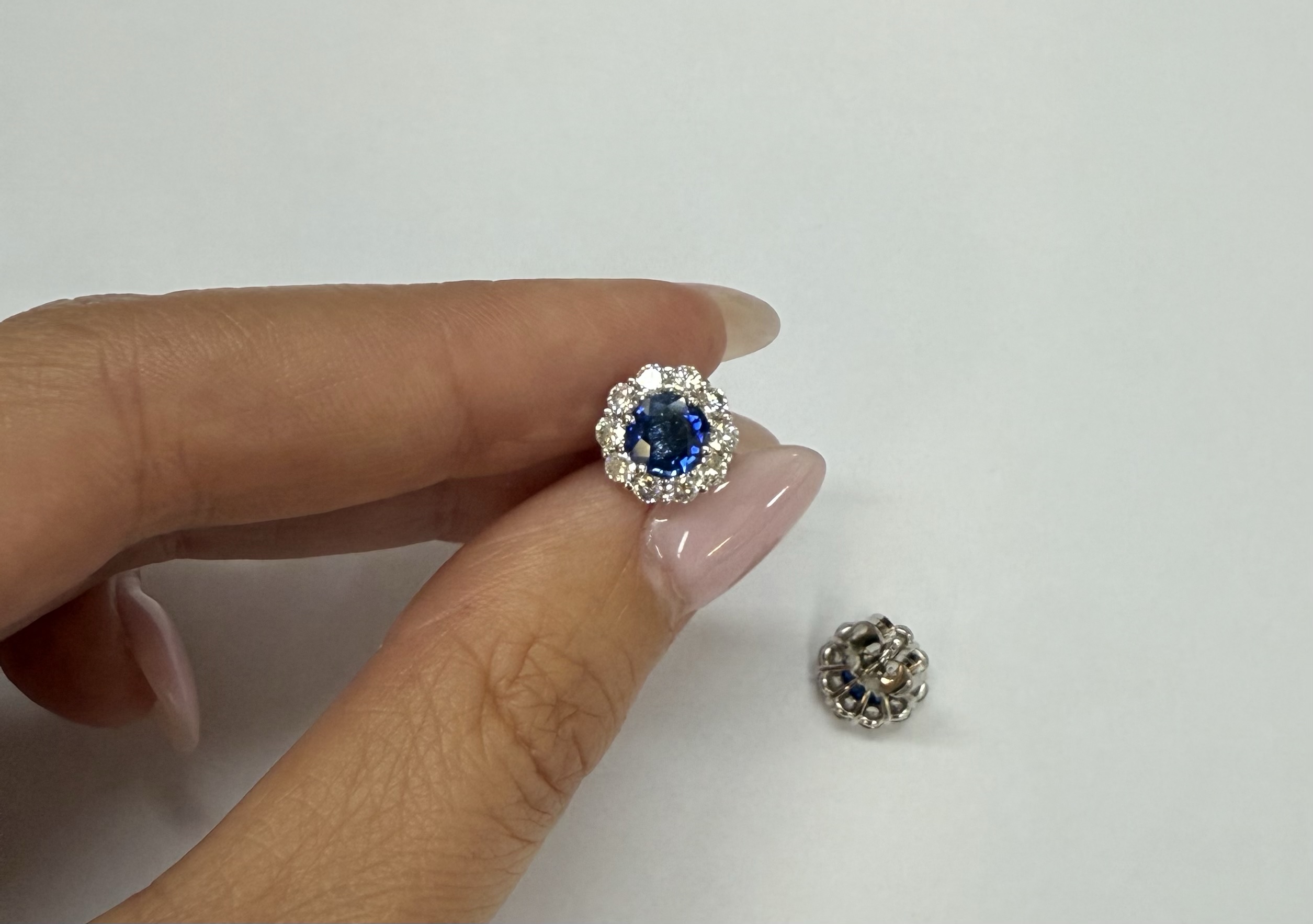 14k White Gold Genuine 1.91 Cttw Sapphire & 1.14 Cttw Genuine Round Brilliant Cut Diamond Cluster Stud Earrings - Image 24