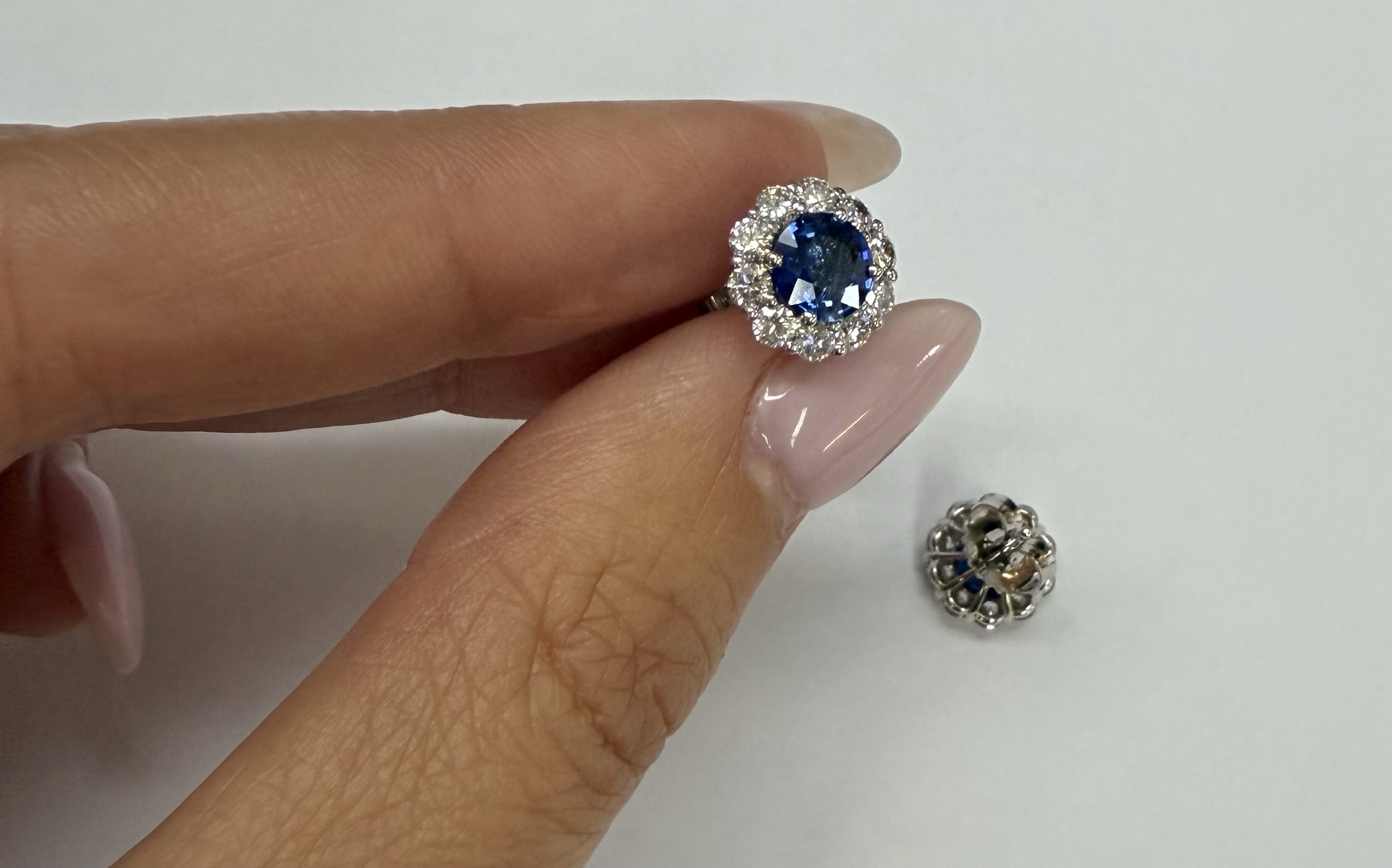 14k White Gold Genuine 1.91 Cttw Sapphire & 1.14 Cttw Genuine Round Brilliant Cut Diamond Cluster Stud Earrings - Image 25