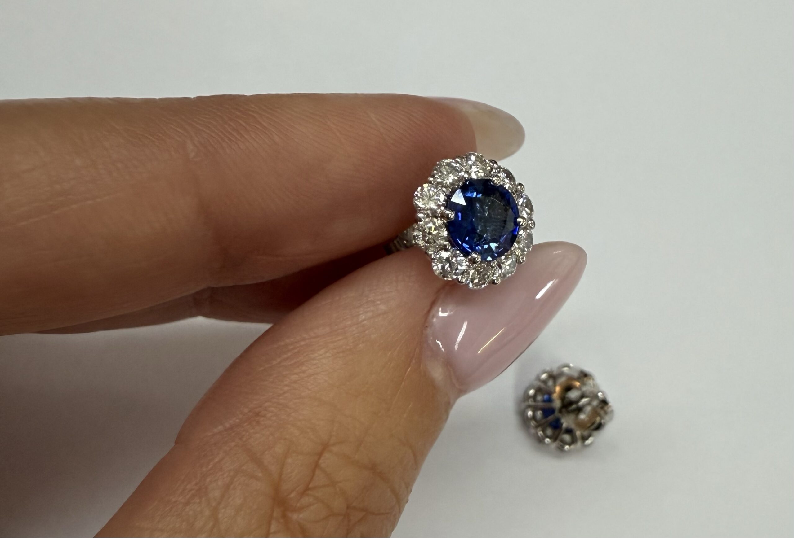 14k White Gold Genuine 1.91 Cttw Sapphire & 1.14 Cttw Genuine Round Brilliant Cut Diamond Cluster Stud Earrings - Image 26