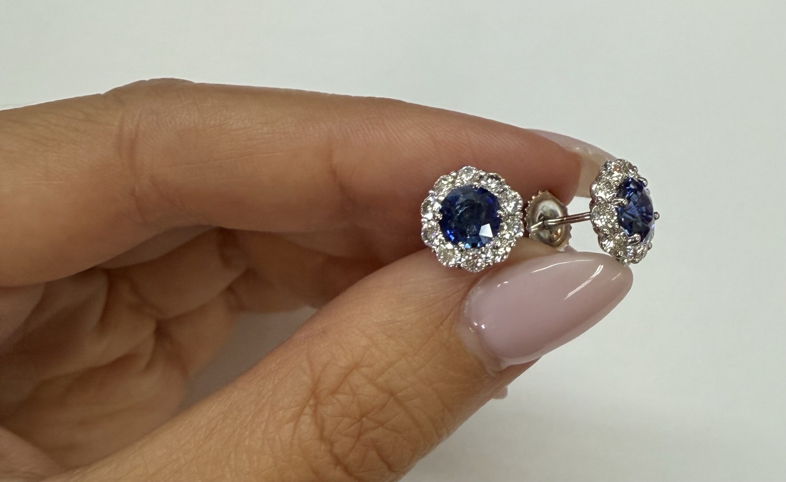 14k White Gold Genuine 1.91 Cttw Sapphire & 1.14 Cttw Genuine Round Brilliant Cut Diamond Cluster Stud Earrings - Image 27
