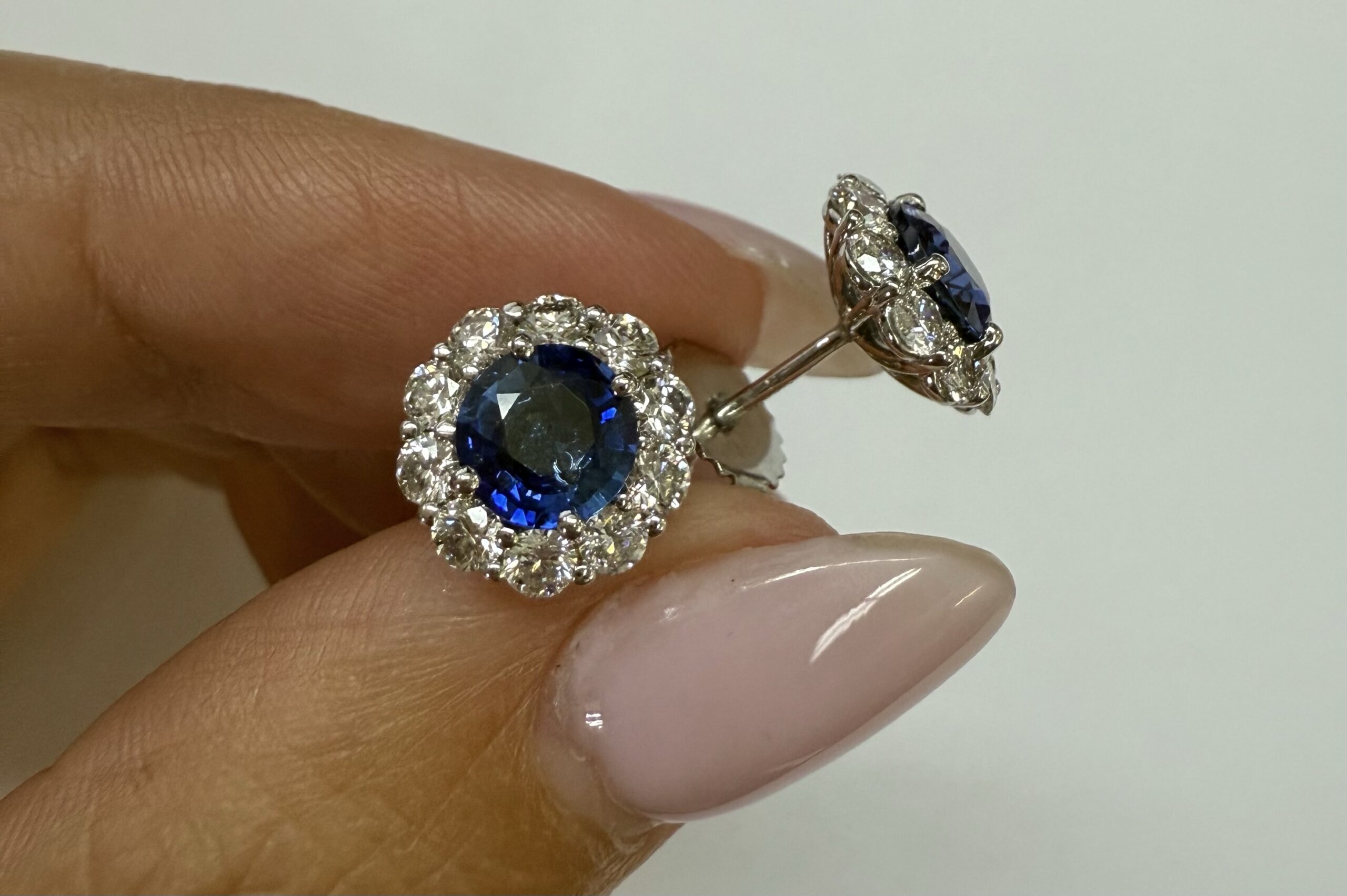 14k White Gold Genuine 1.91 Cttw Sapphire & 1.14 Cttw Genuine Round Brilliant Cut Diamond Cluster Stud Earrings - Image 32