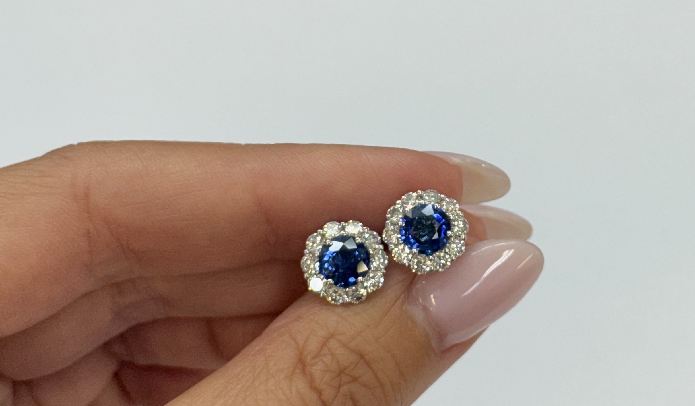 14k White Gold Genuine 1.91 Cttw Sapphire & 1.14 Cttw Genuine Round Brilliant Cut Diamond Cluster Stud Earrings - Image 35