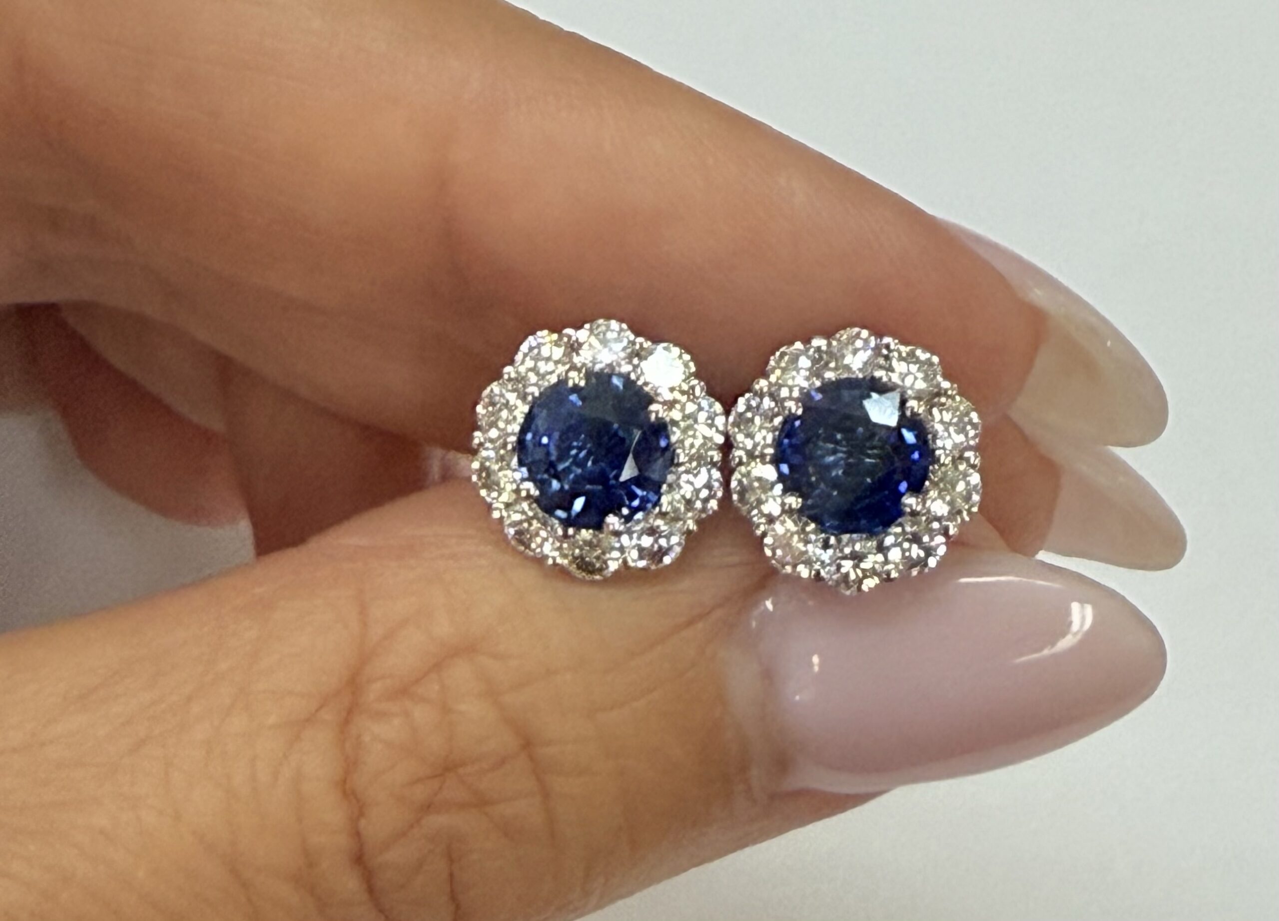 14k White Gold Genuine 1.91 Cttw Sapphire & 1.14 Cttw Genuine Round Brilliant Cut Diamond Cluster Stud Earrings - Image 36