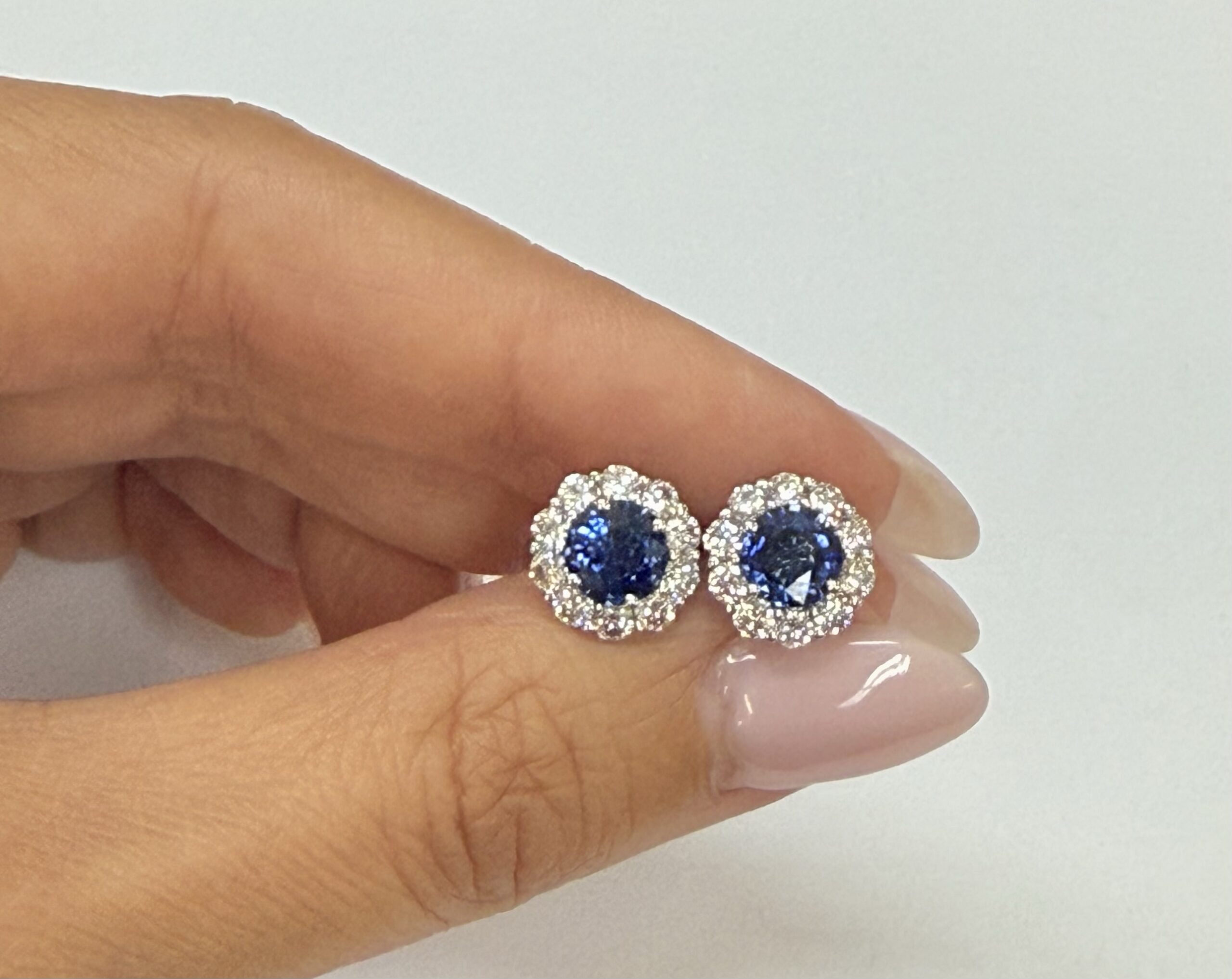 14k White Gold Genuine 1.91 Cttw Sapphire & 1.14 Cttw Genuine Round Brilliant Cut Diamond Cluster Stud Earrings - Image 38