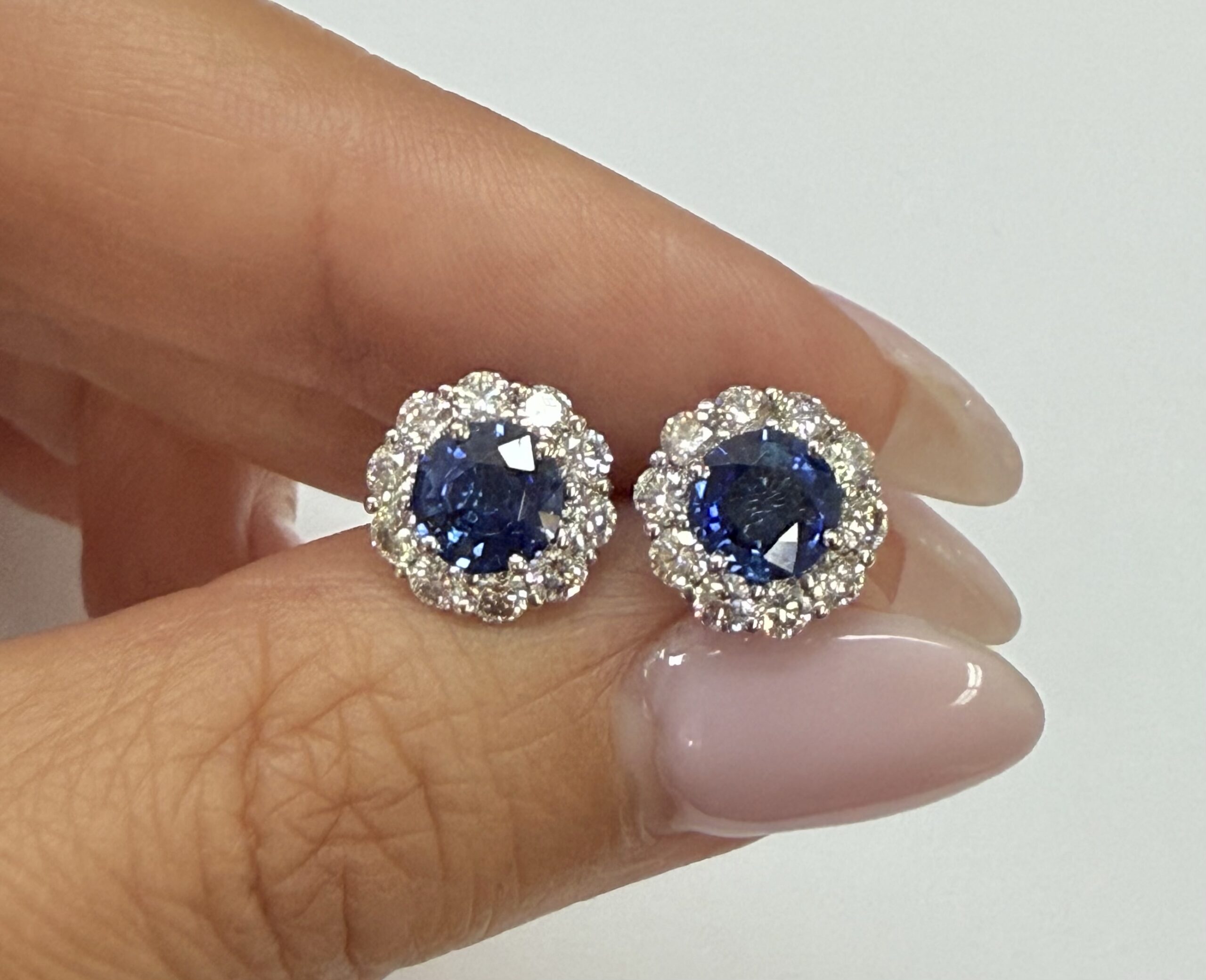 14k White Gold Genuine 1.91 Cttw Sapphire & 1.14 Cttw Genuine Round Brilliant Cut Diamond Cluster Stud Earrings - Image 43