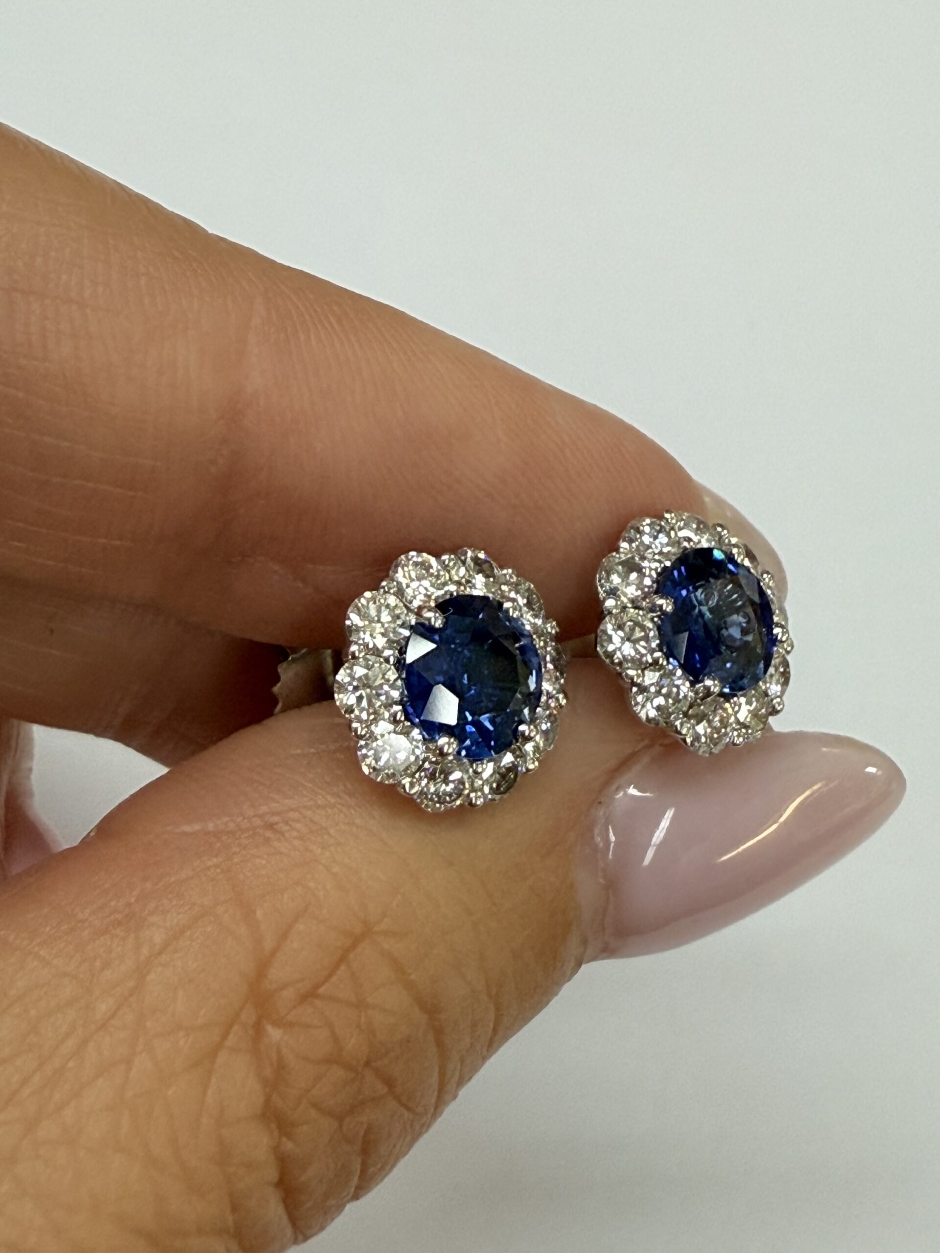 14k White Gold Genuine 1.91 Cttw Sapphire & 1.14 Cttw Genuine Round Brilliant Cut Diamond Cluster Stud Earrings - Image 46