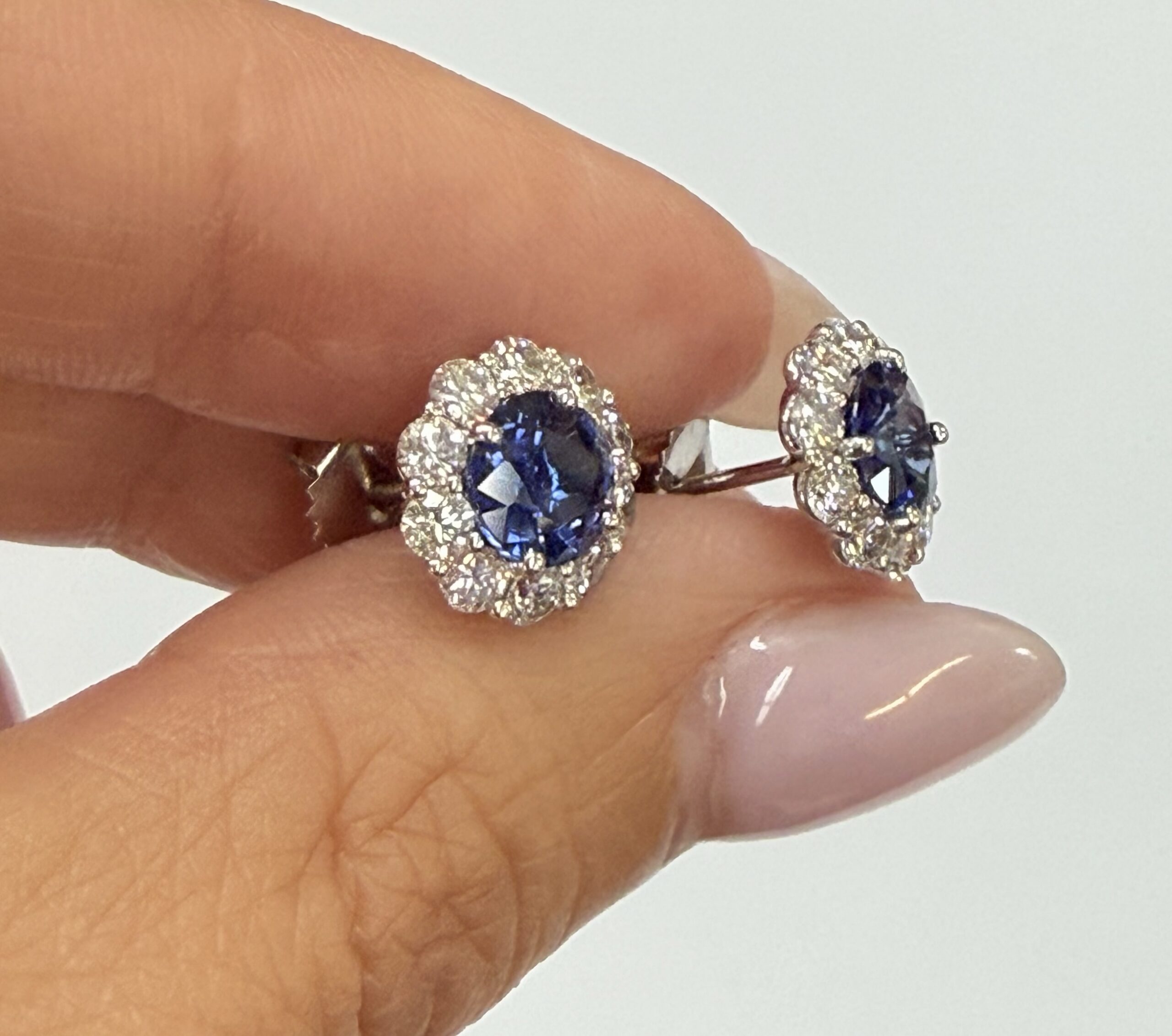 14k White Gold Genuine 1.91 Cttw Sapphire & 1.14 Cttw Genuine Round Brilliant Cut Diamond Cluster Stud Earrings - Image 45