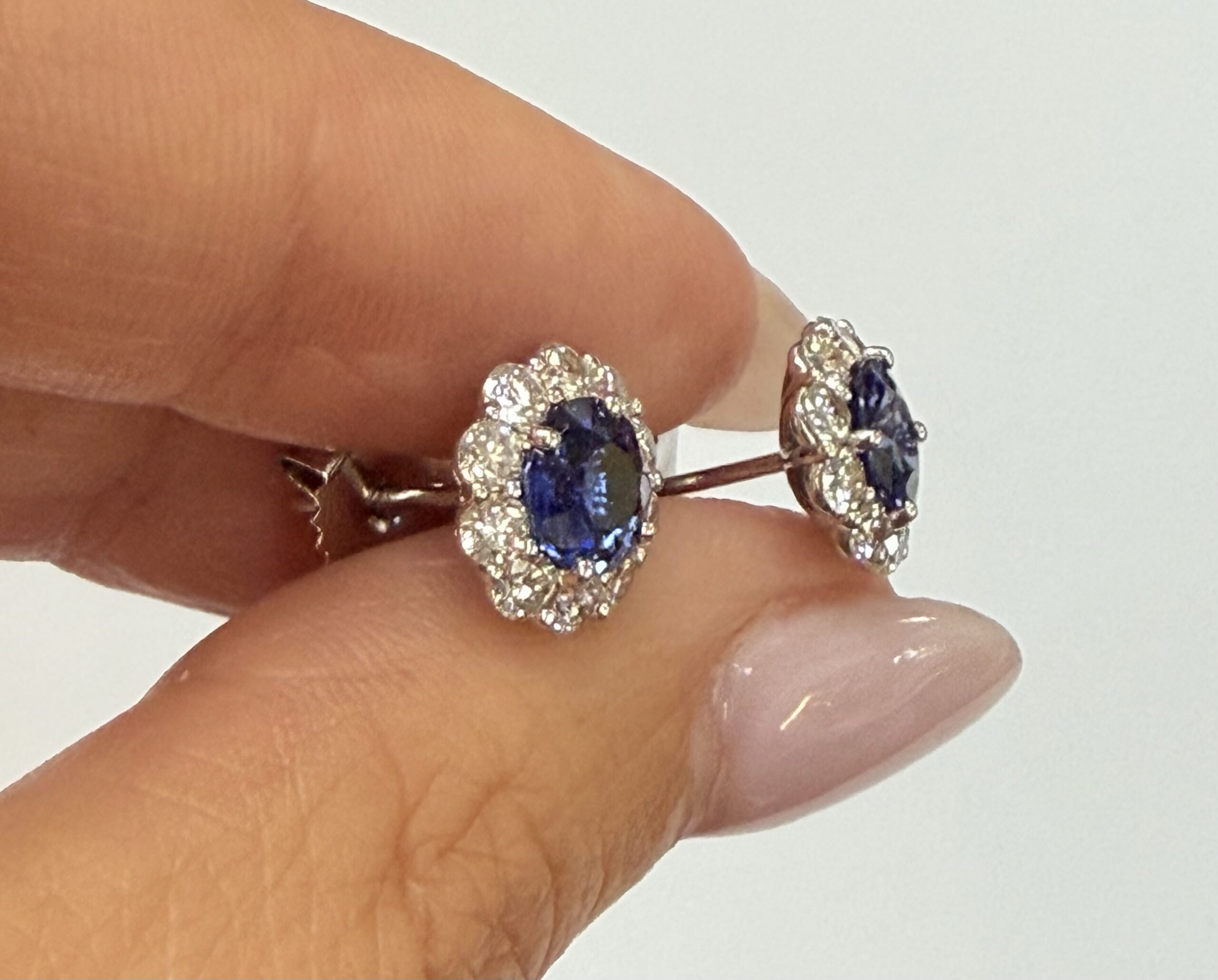 14k White Gold Genuine 1.91 Cttw Sapphire & 1.14 Cttw Genuine Round Brilliant Cut Diamond Cluster Stud Earrings - Image 48
