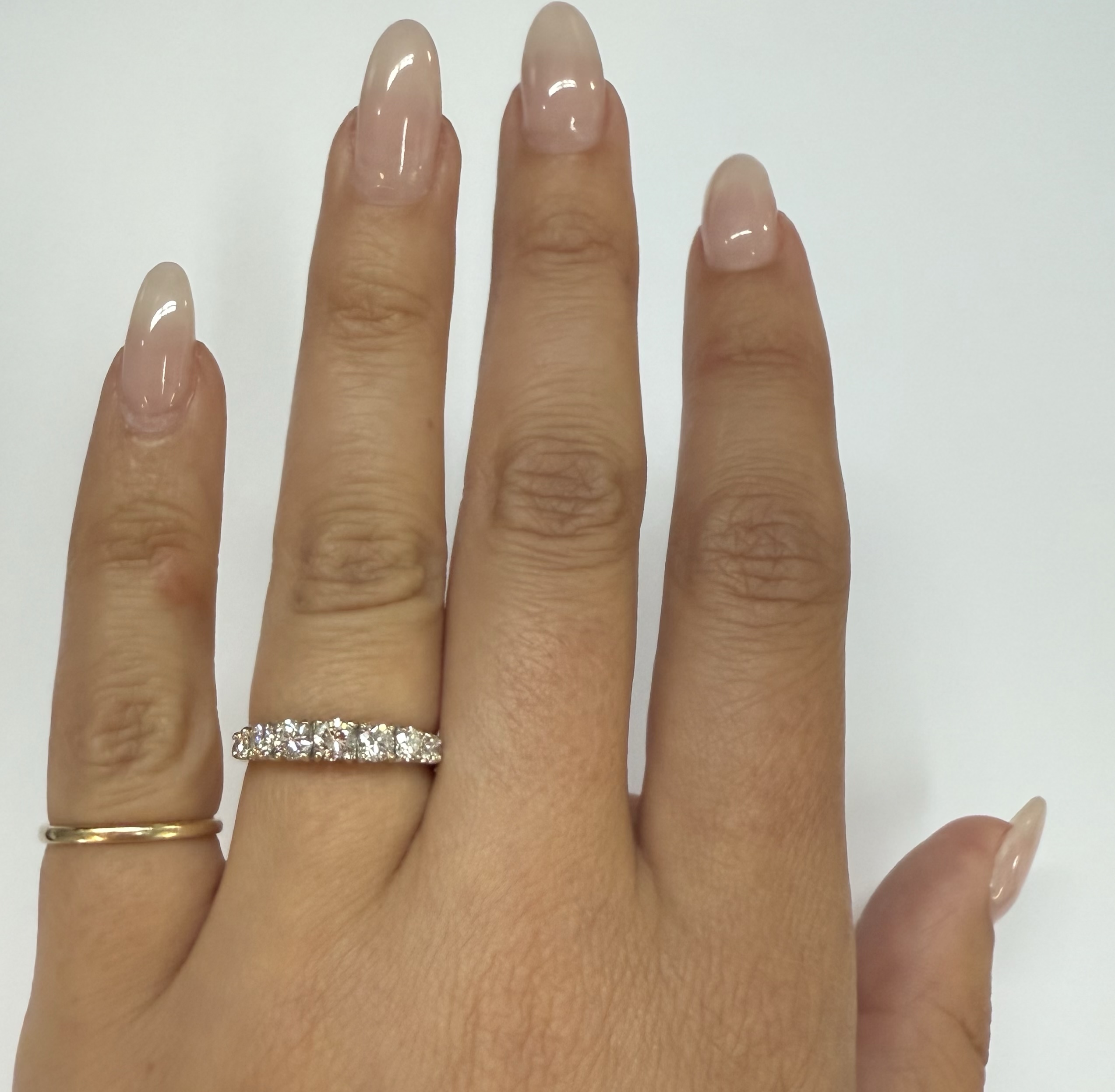 Vintage 14k White & Yellow Seven Stone Genuine 3/4 Cttw Round Brilliant Cut Diamond Graduated Band - Image 18