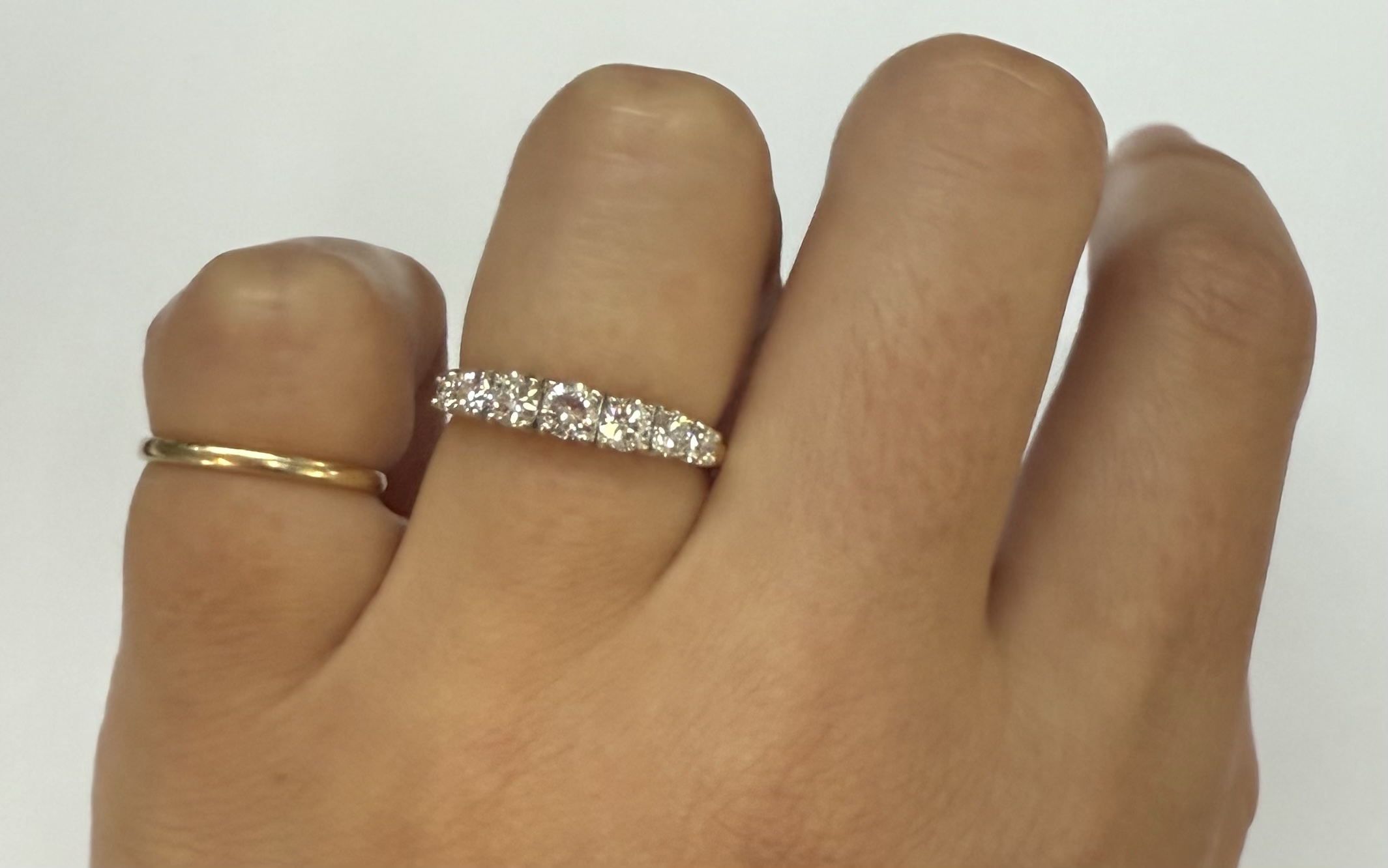 Vintage 14k White & Yellow Seven Stone Genuine 3/4 Cttw Round Brilliant Cut Diamond Graduated Band - Image 26