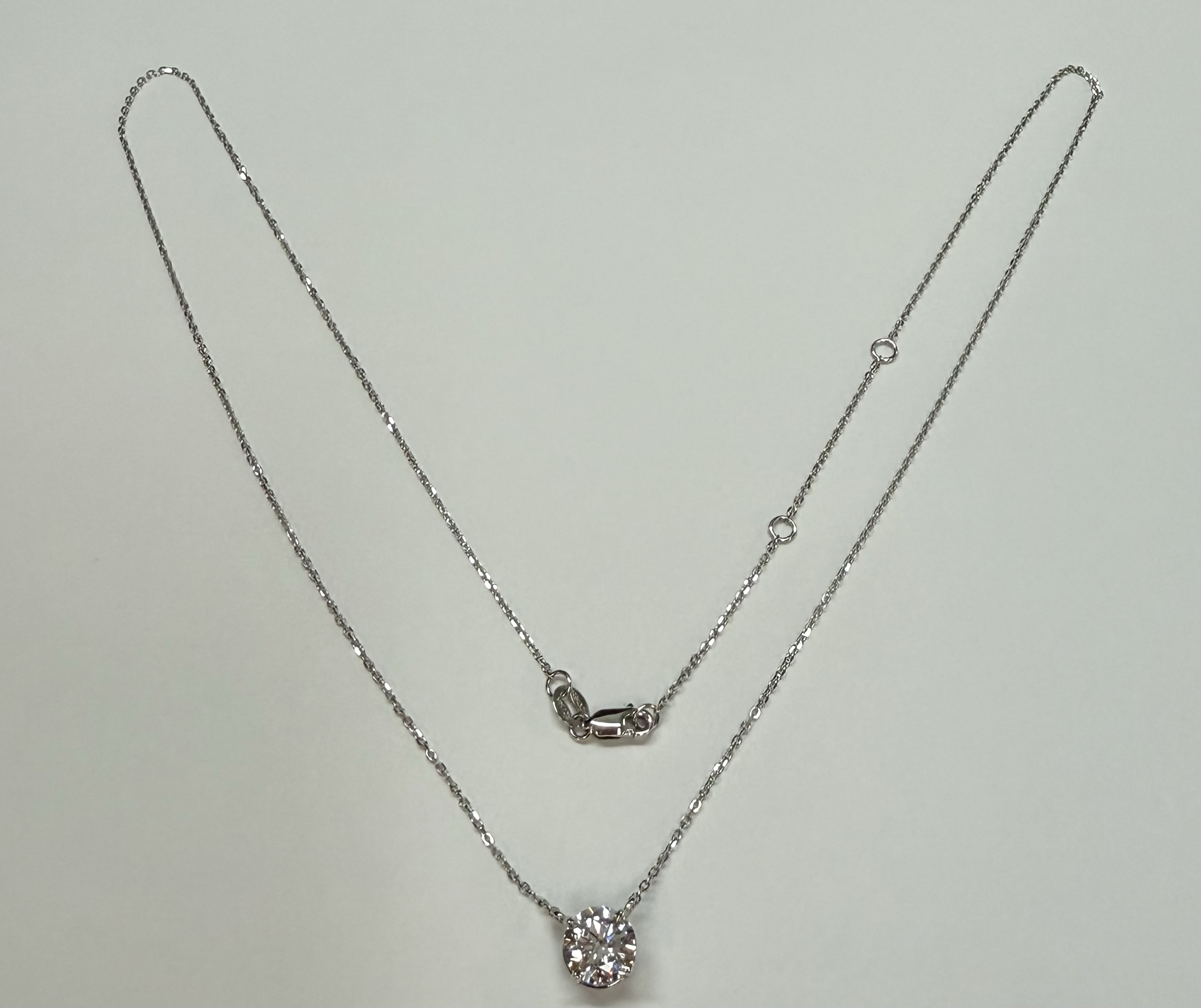 14k White Gold Genuine Lab Grown 1.02 Cttw Round Brilliant Cut Diamond Fixed Basket Set Pendant