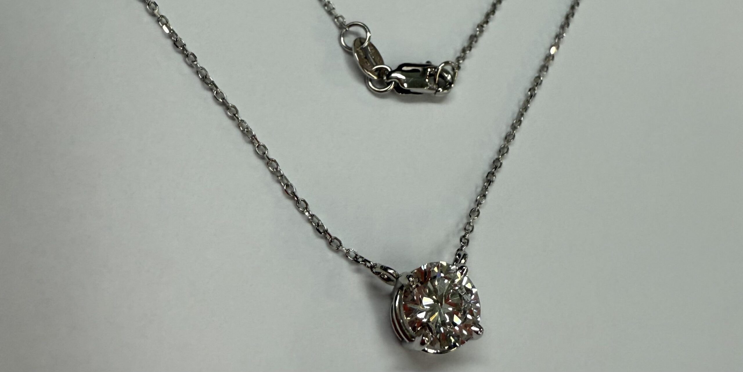 14k White Gold Genuine Lab Grown 1.02 Cttw Round Brilliant Cut Diamond Fixed Basket Set Pendant - Image 4