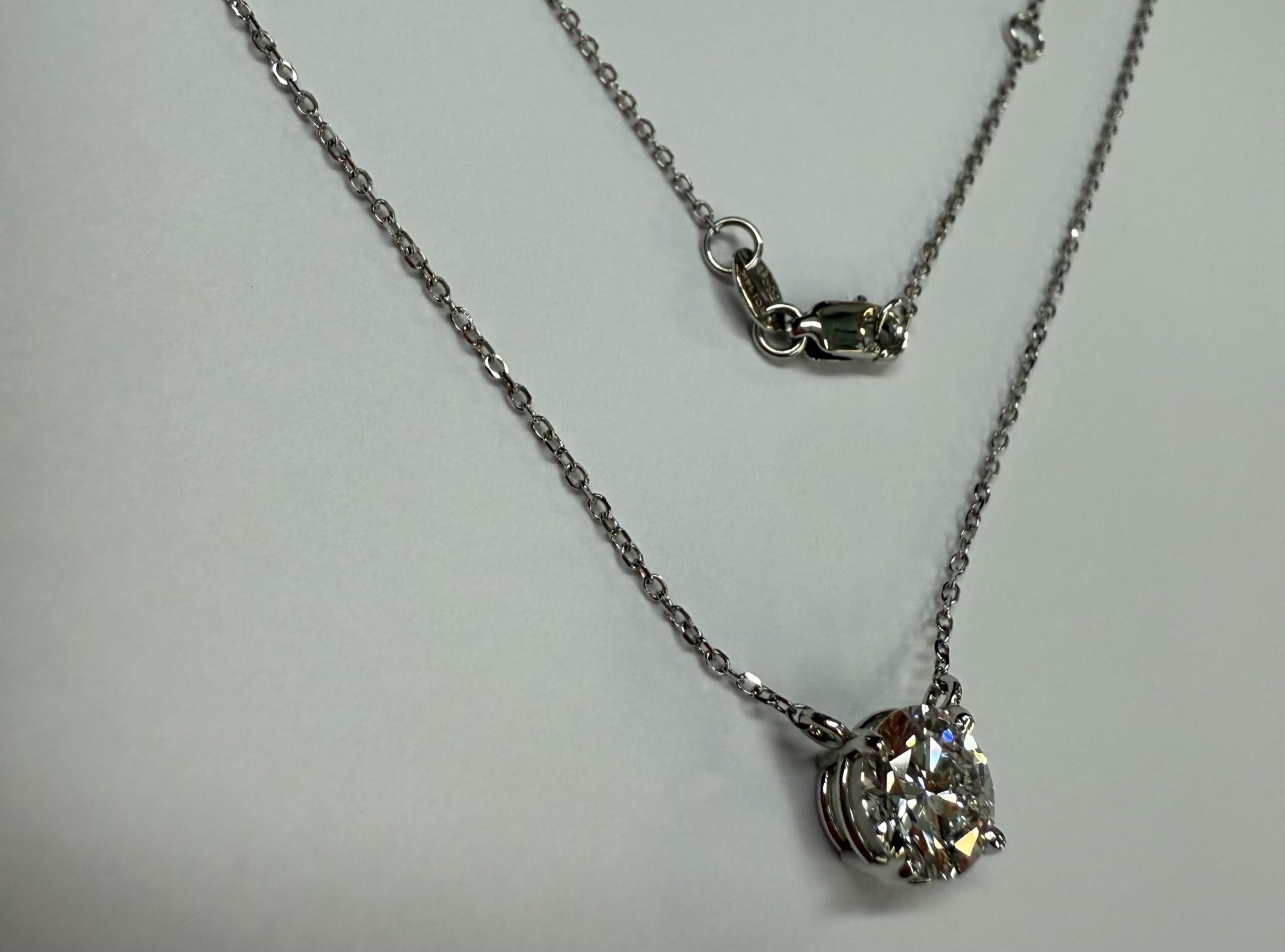 14k White Gold Genuine Lab Grown 1.02 Cttw Round Brilliant Cut Diamond Fixed Basket Set Pendant - Image 5