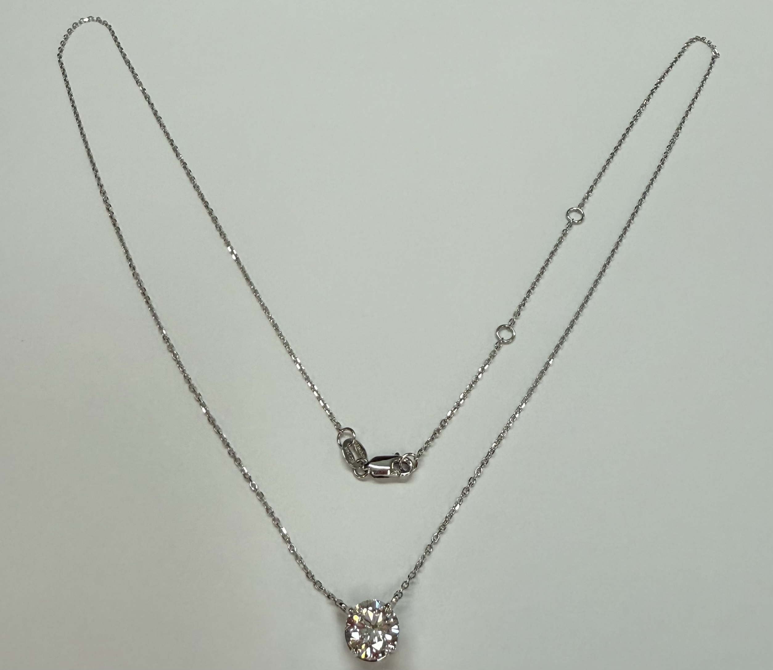 14k White Gold Genuine Lab Grown 1.02 Cttw Round Brilliant Cut Diamond Fixed Basket Set Pendant - Image 9