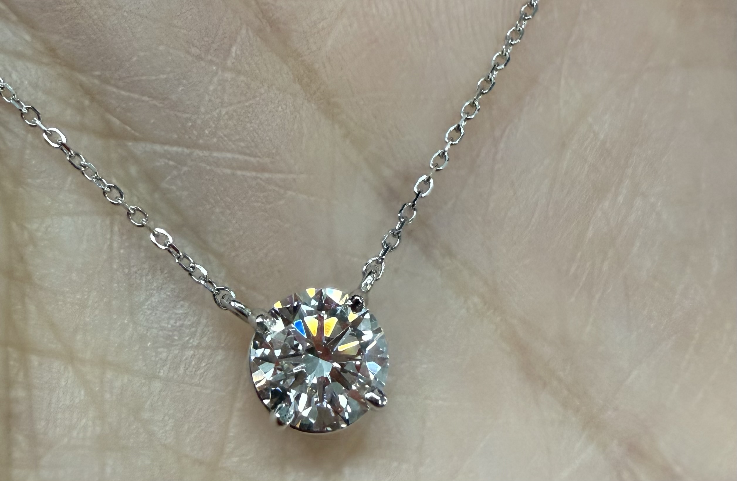 14k White Gold Genuine Lab Grown 1.02 Cttw Round Brilliant Cut Diamond Fixed Basket Set Pendant - Image 21