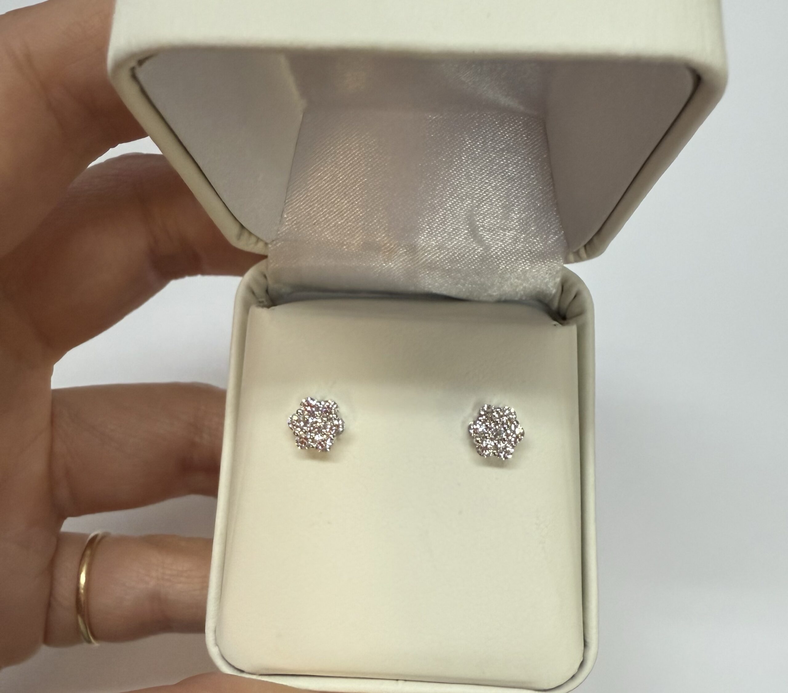 14k White Gold Genuine 1/2 Cttw Round Brilliant Cut Diamond Cluster Stud Earrings - Image 25