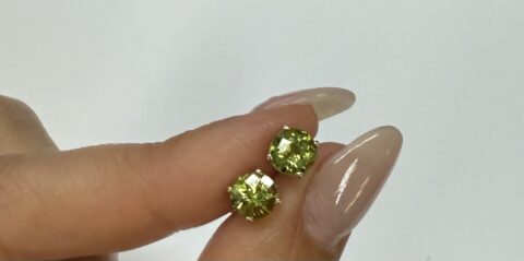 14k Yellow Gold Genuine 6 MM Peridot Stud Earrings