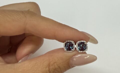 14k White Gold 2.67 Cttw Lab Created Alexandrite & Genuine Diamond Halo Stud Earrings