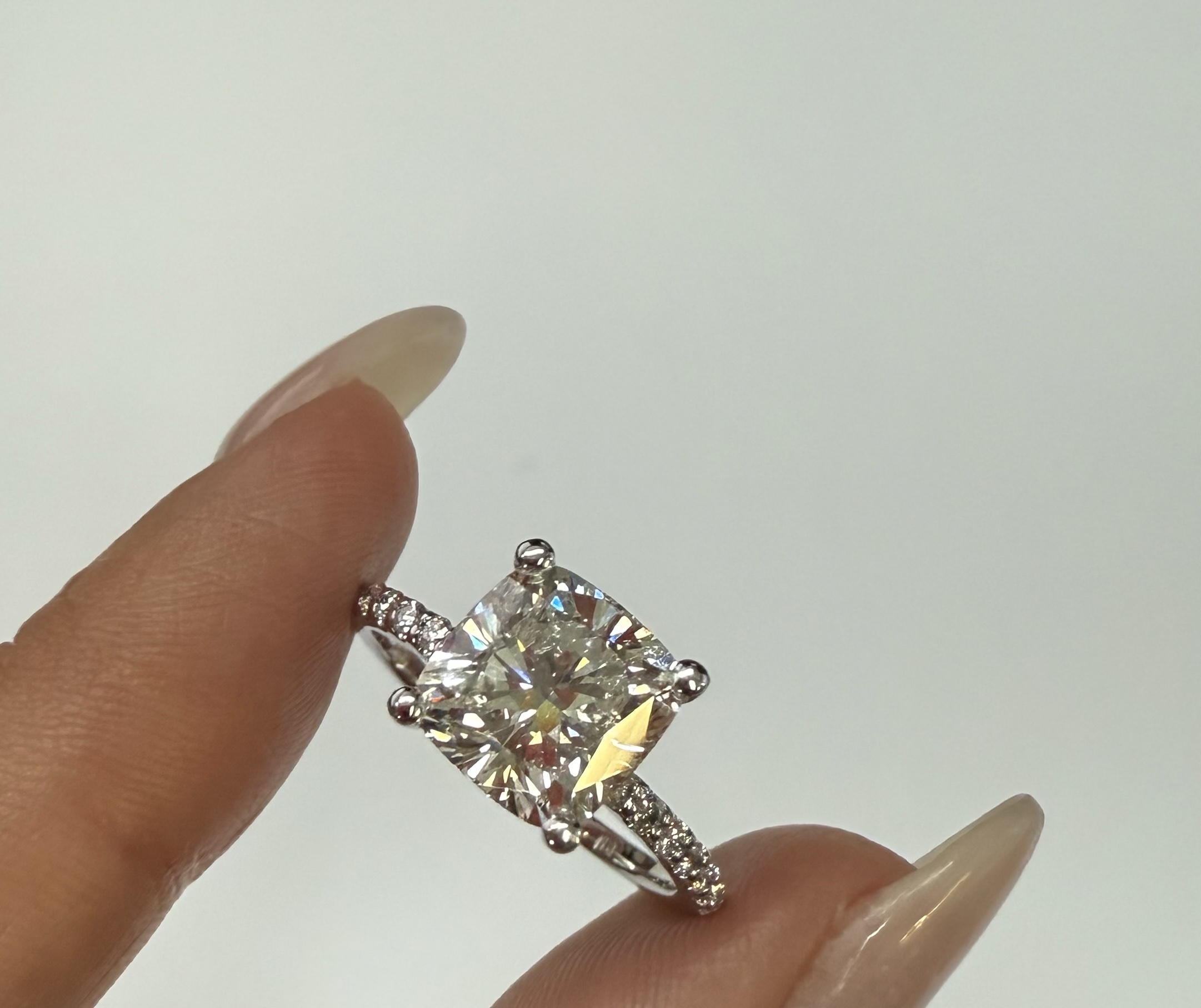 14k White Gold IGI Certified 2.79 Cttw Laboratory Grown Cushion Brilliant Cut Diamond Hidden Halo Ring