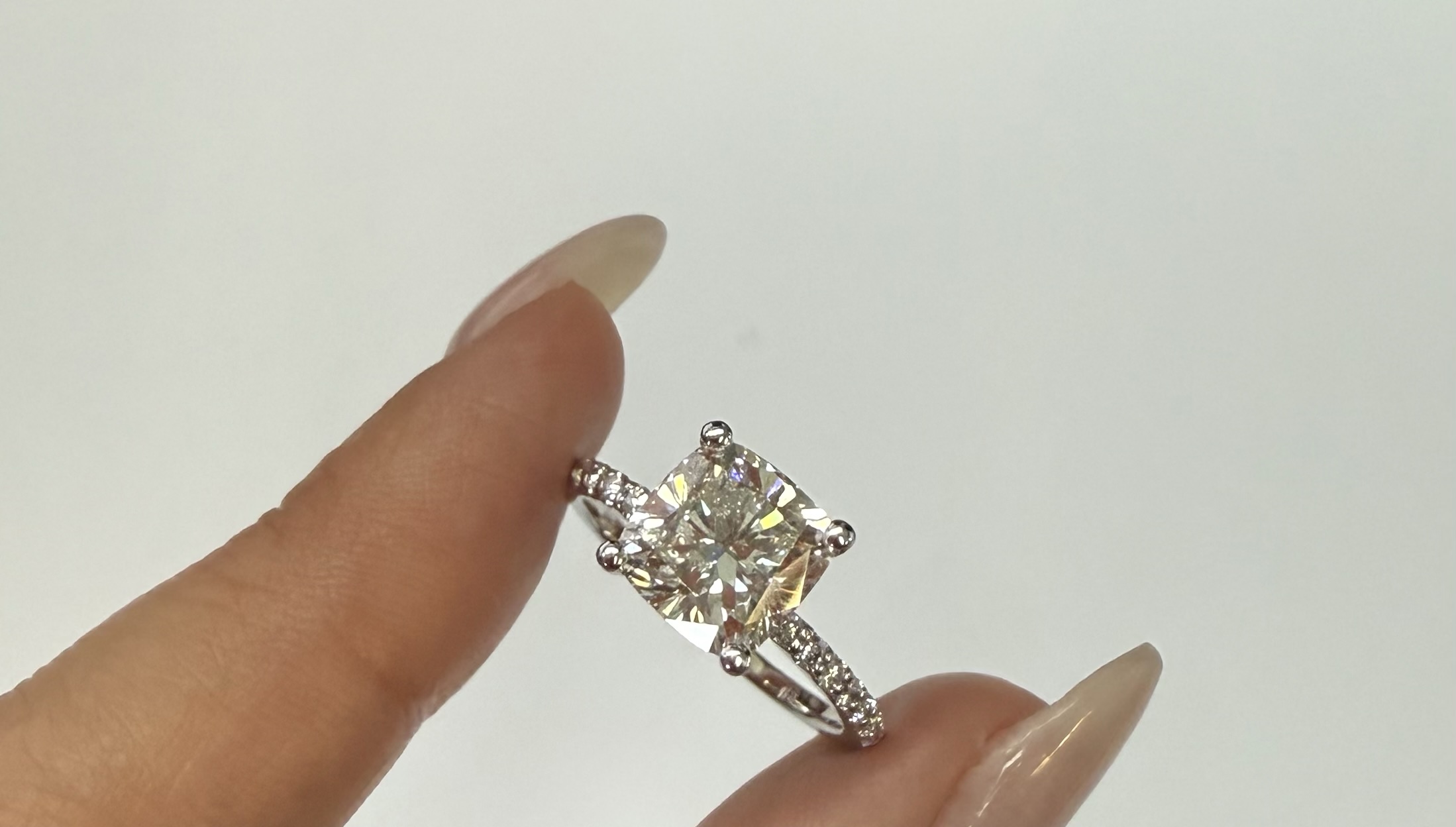 14k White Gold IGI Certified 2.79 Cttw Laboratory Grown Cushion Brilliant Cut Diamond Hidden Halo Ring - Image 2