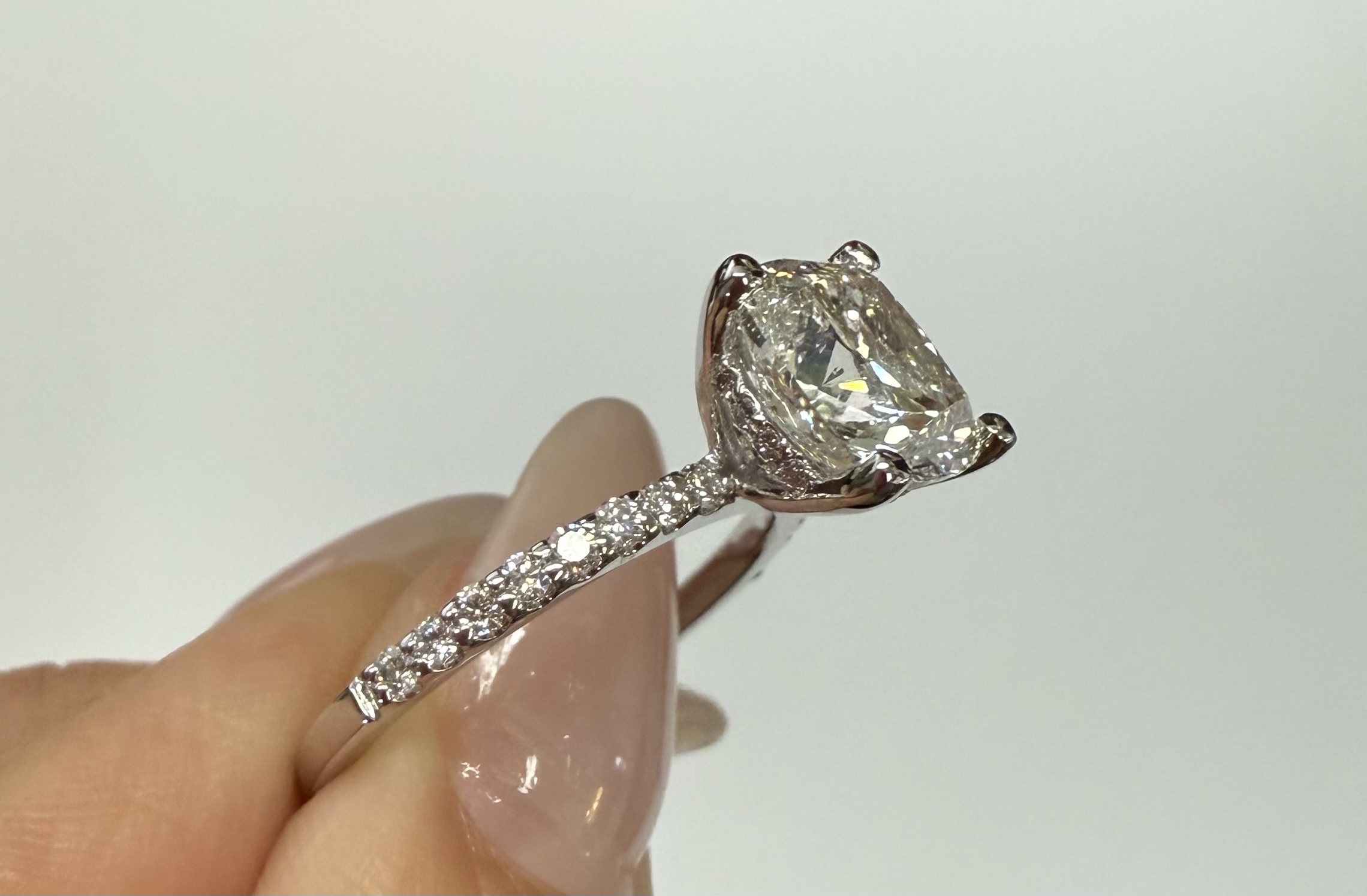 14k White Gold IGI Certified 2.79 Cttw Laboratory Grown Cushion Brilliant Cut Diamond Hidden Halo Ring - Image 12