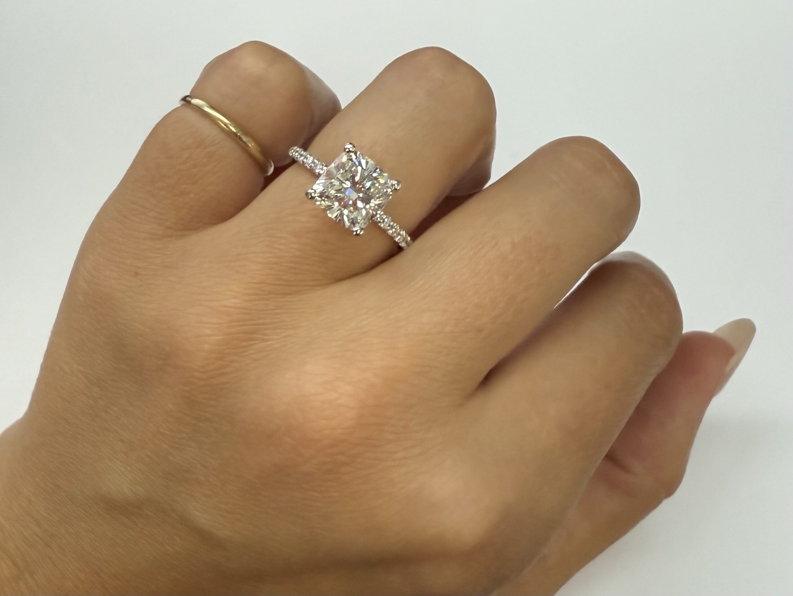 14k White Gold IGI Certified 2.79 Cttw Laboratory Grown Cushion Brilliant Cut Diamond Hidden Halo Ring - Image 15