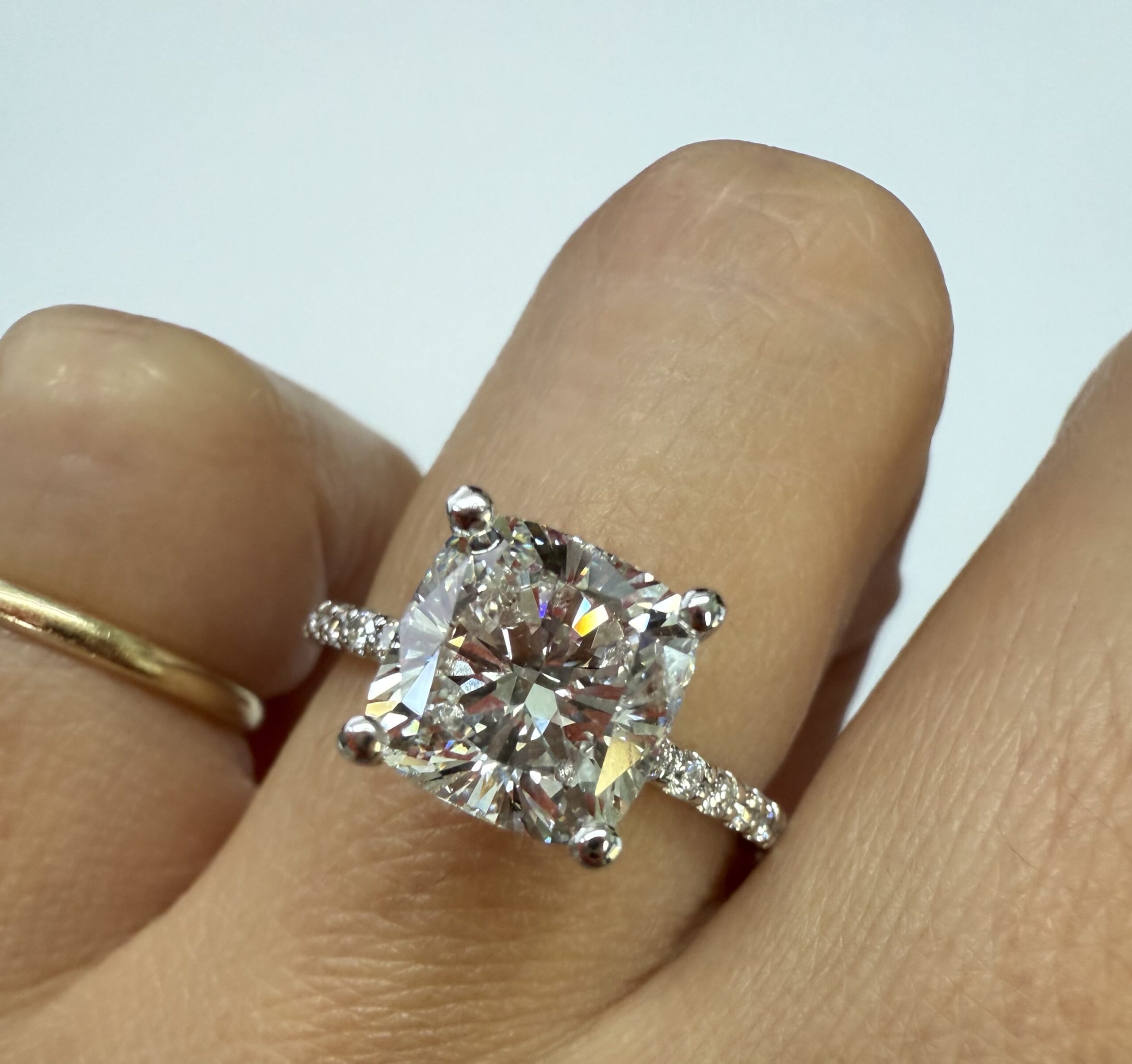 14k White Gold IGI Certified 2.79 Cttw Laboratory Grown Cushion Brilliant Cut Diamond Hidden Halo Ring - Image 17