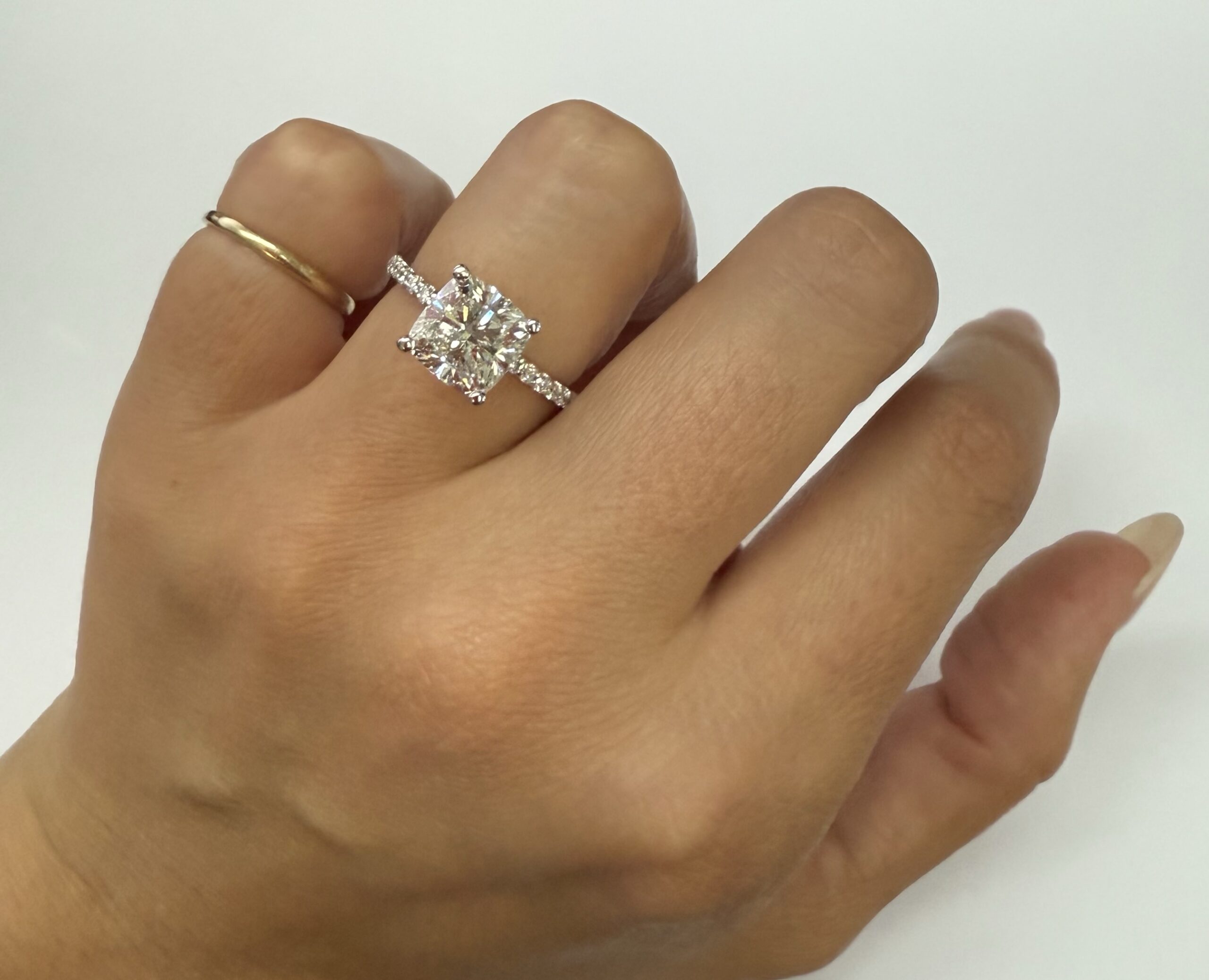 14k White Gold IGI Certified 2.79 Cttw Laboratory Grown Cushion Brilliant Cut Diamond Hidden Halo Ring - Image 24