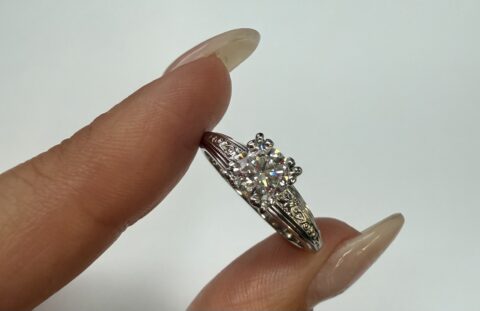 18k White Gold Jabel Engagement Ring With .72 Carat European Cut Diamond