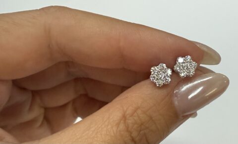 14k White Gold Genuine 1/2 Cttw Round Brilliant Cut Diamond Cluster Stud Earrings