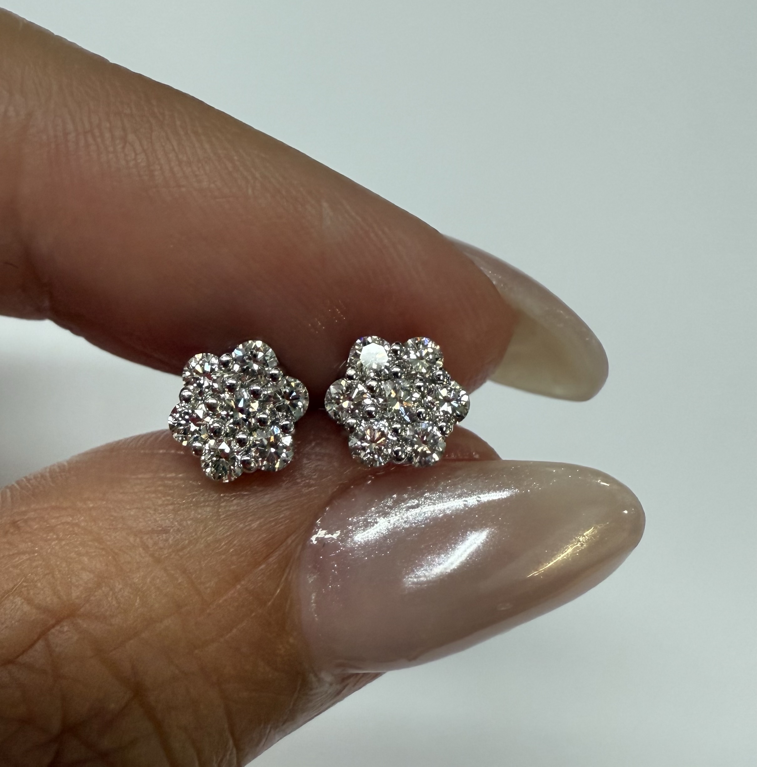 14k White Gold Genuine 1/2 Cttw Round Brilliant Cut Diamond Cluster Stud Earrings - Image 6
