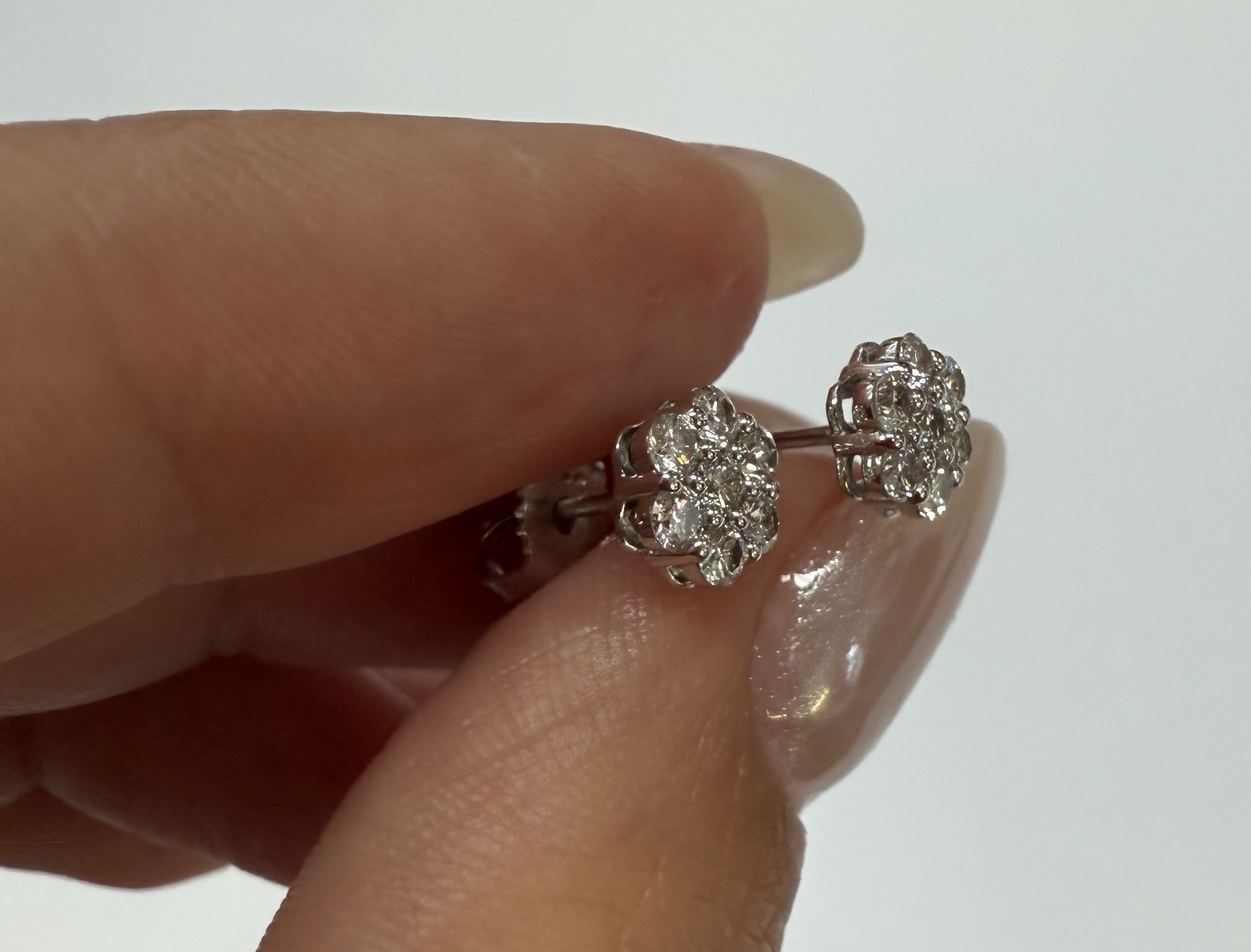 14k White Gold Genuine 1/2 Cttw Round Brilliant Cut Diamond Cluster Stud Earrings - Image 8