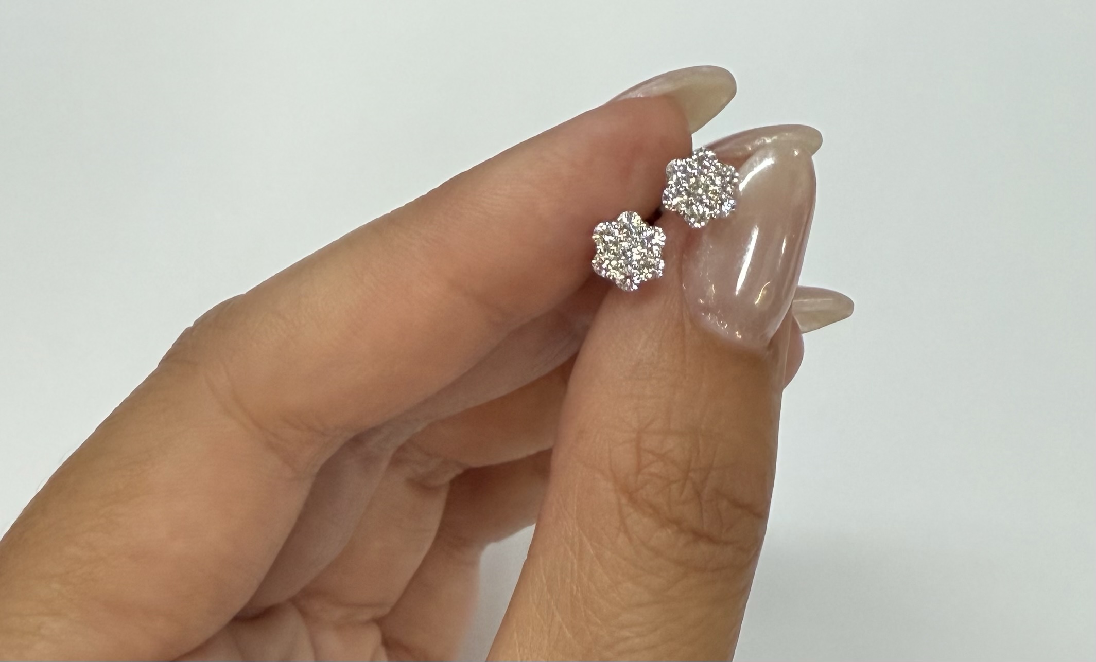 14k White Gold Genuine 1/2 Cttw Round Brilliant Cut Diamond Cluster Stud Earrings - Image 14