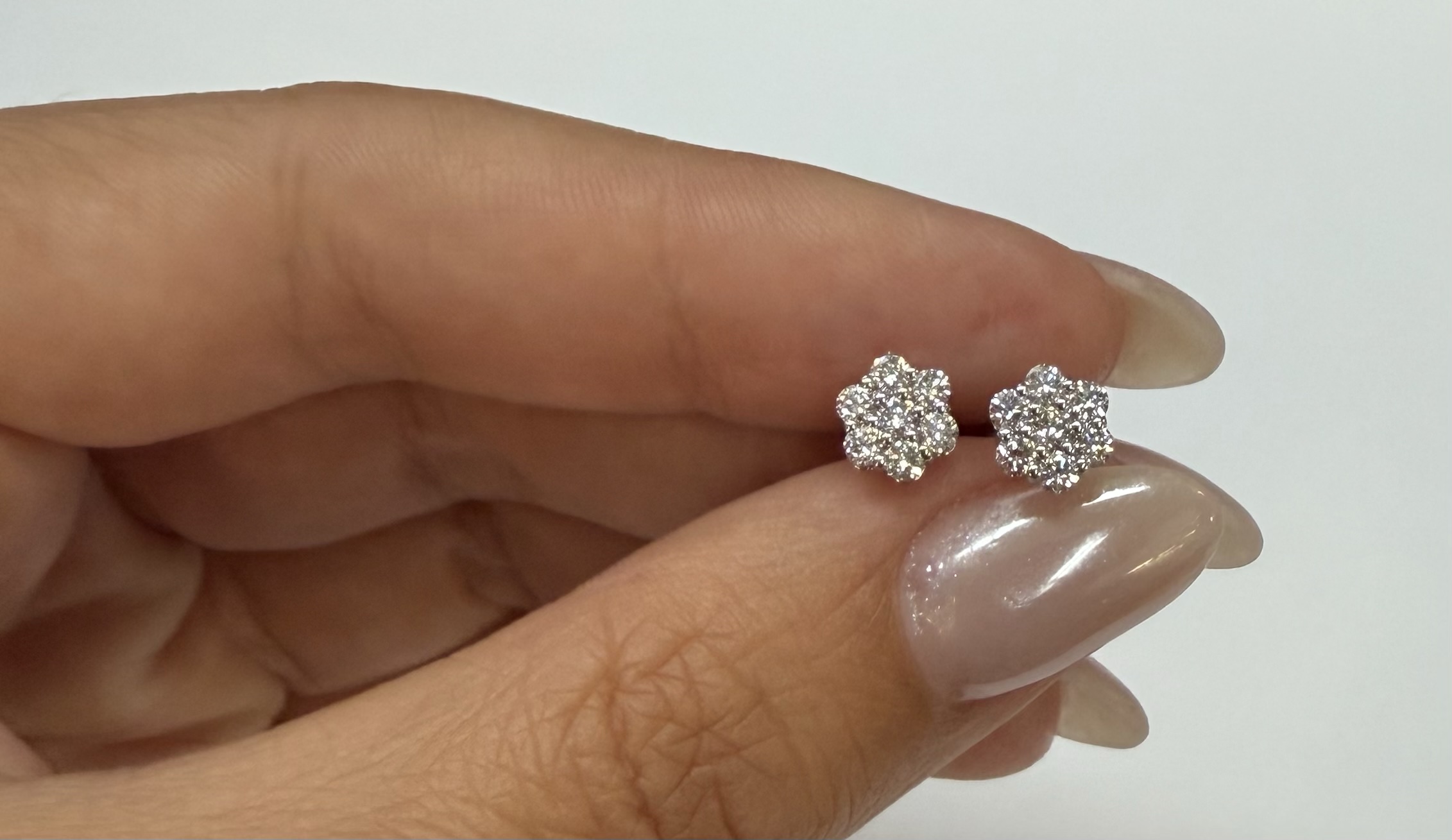 14k White Gold Genuine 1/2 Cttw Round Brilliant Cut Diamond Cluster Stud Earrings - Image 12