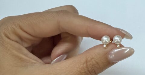 14k Yellow Gold 6 MM Cultured Pearl & Diamond Stud Earrings