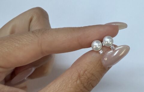 14k White Gold 6 MM Cultured Pearl & Diamond Stud Earrings